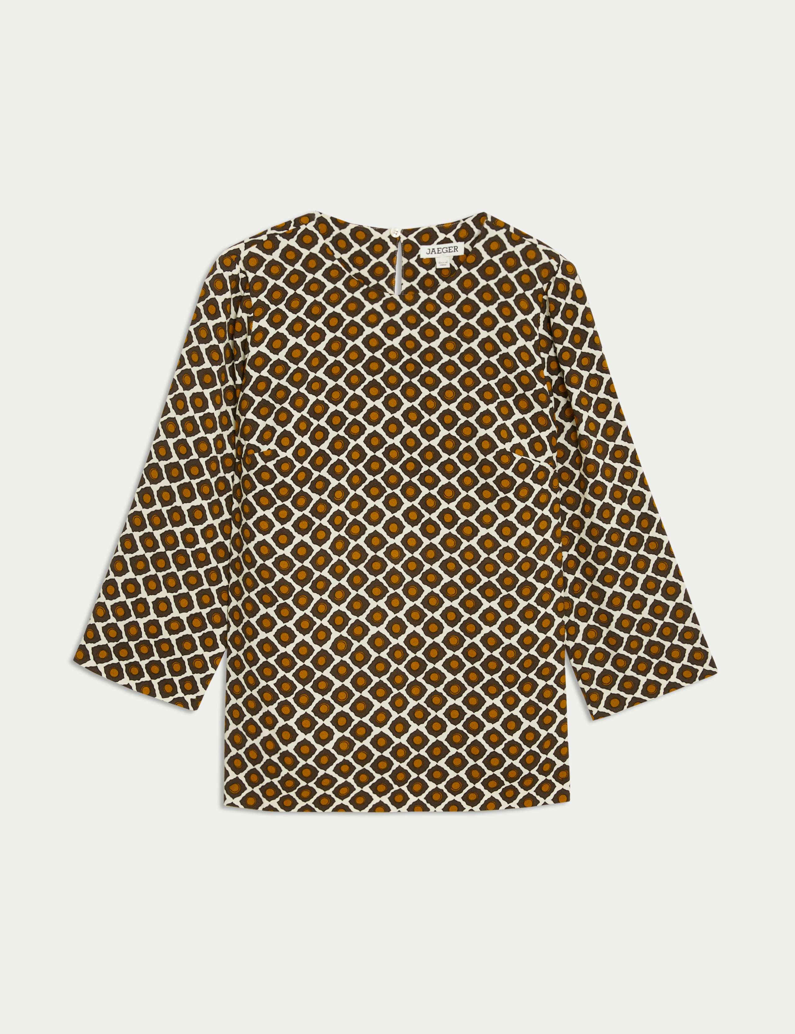 Geometric Crew Neck Button Detail Top 2 of 6