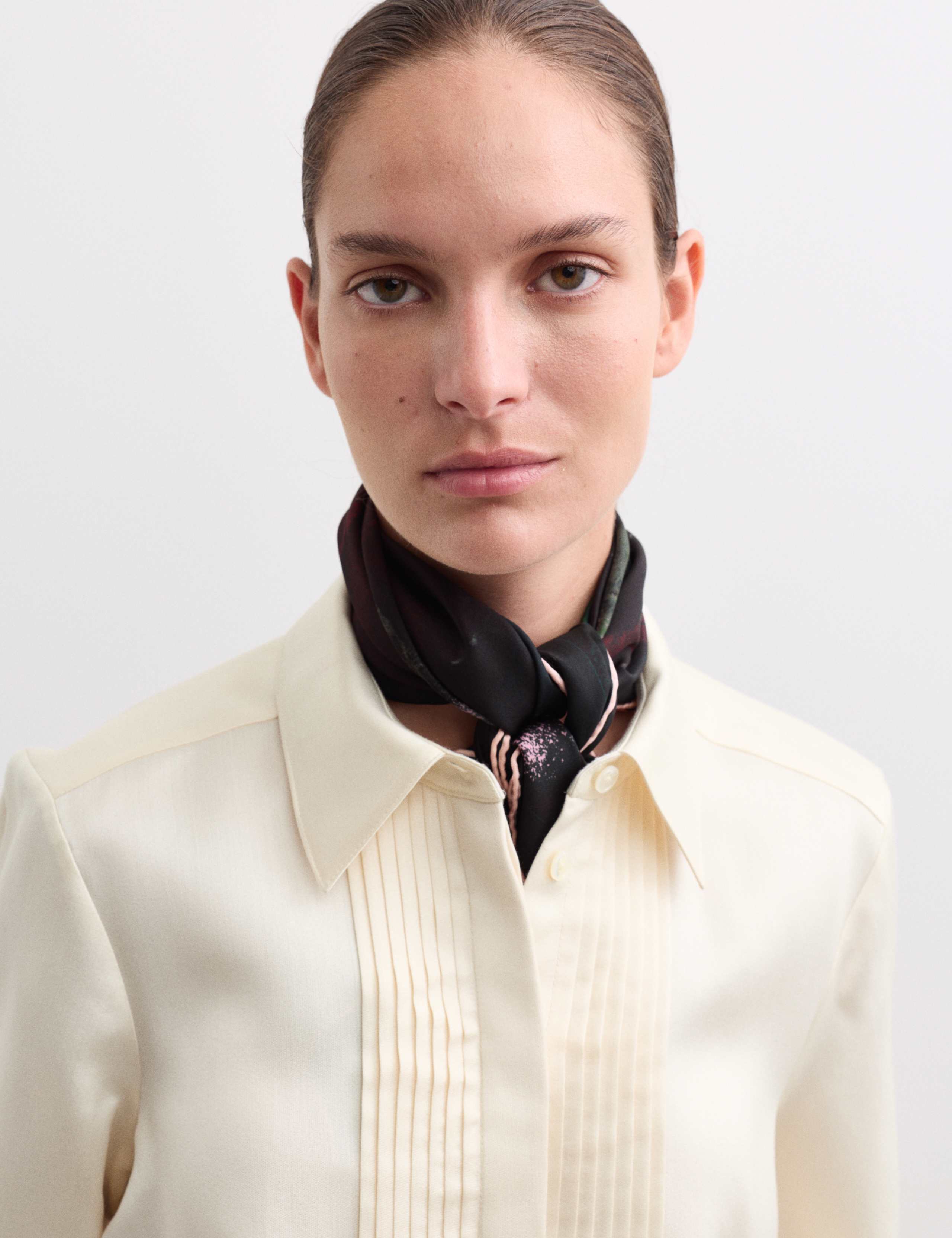 Longline Wool Silk Blend Tuxedo Shirt 1 of 7