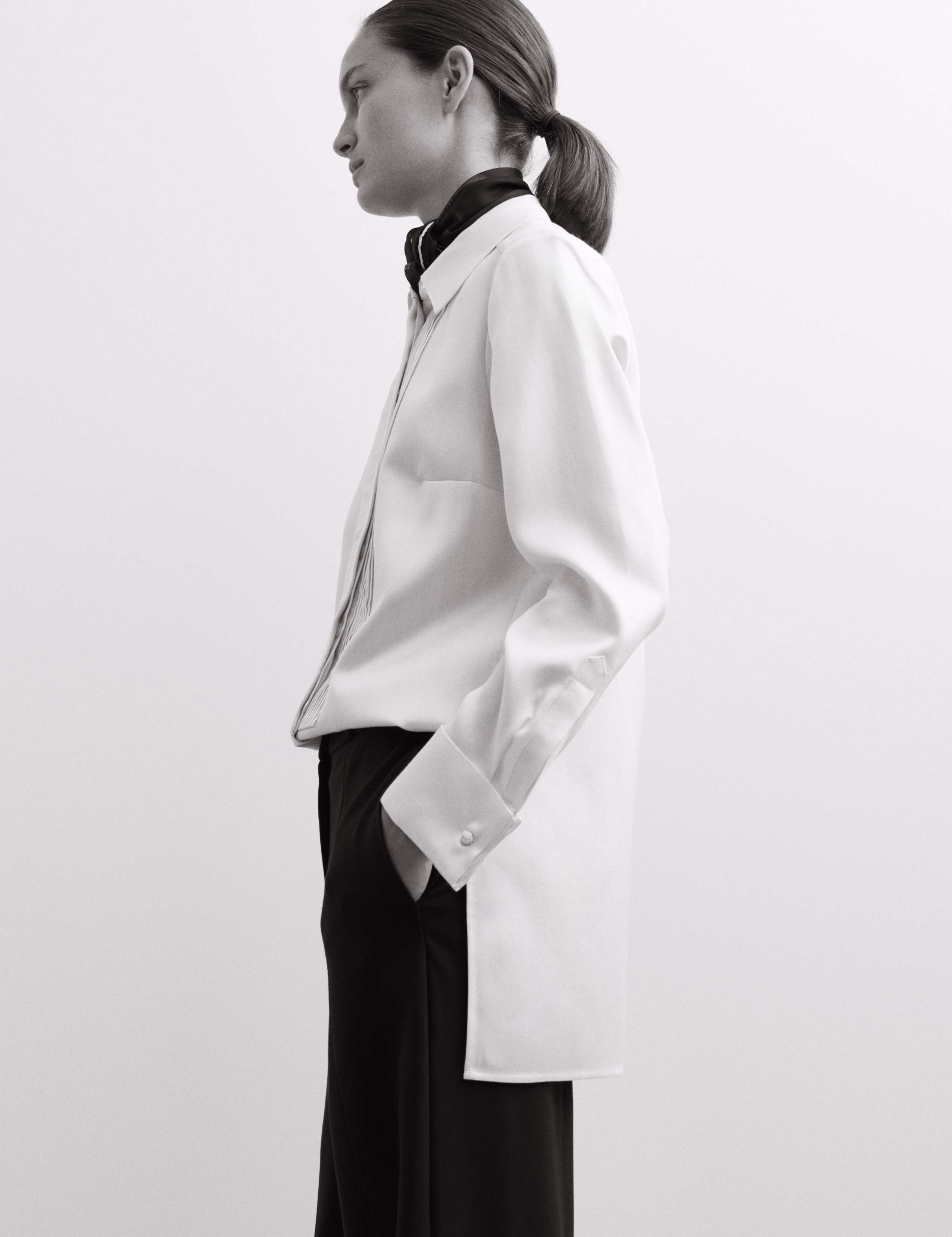 Longline Wool Silk Blend Tuxedo Shirt 4 of 7