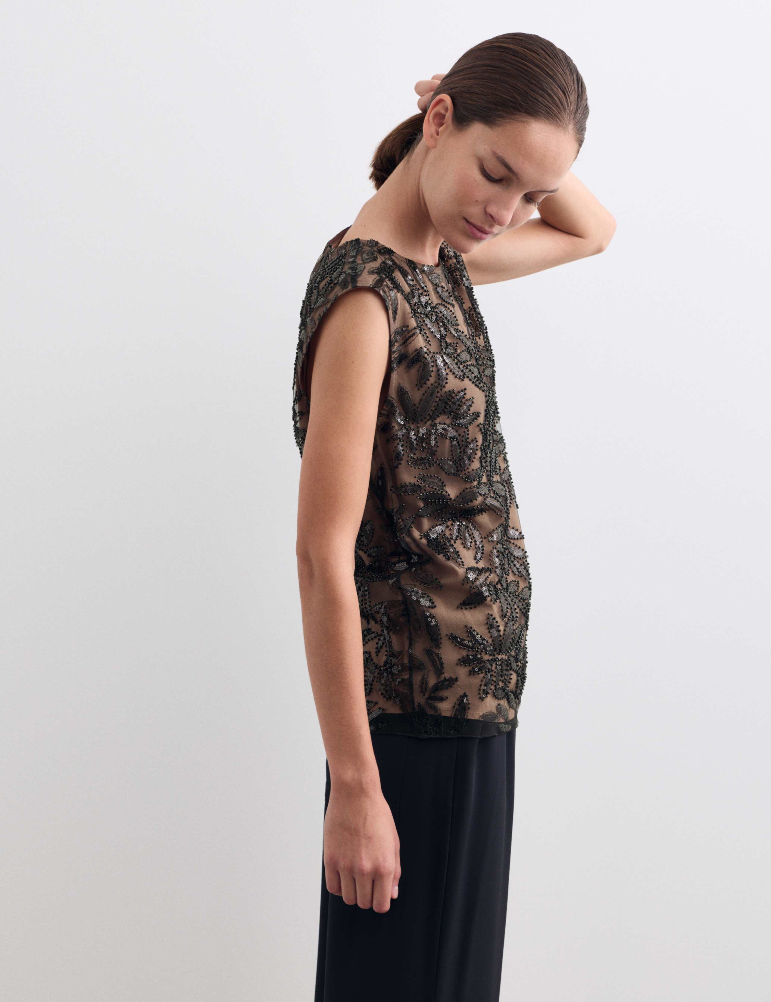 Sequin Embellished Round Neck Sleeveless Top 5 of 6