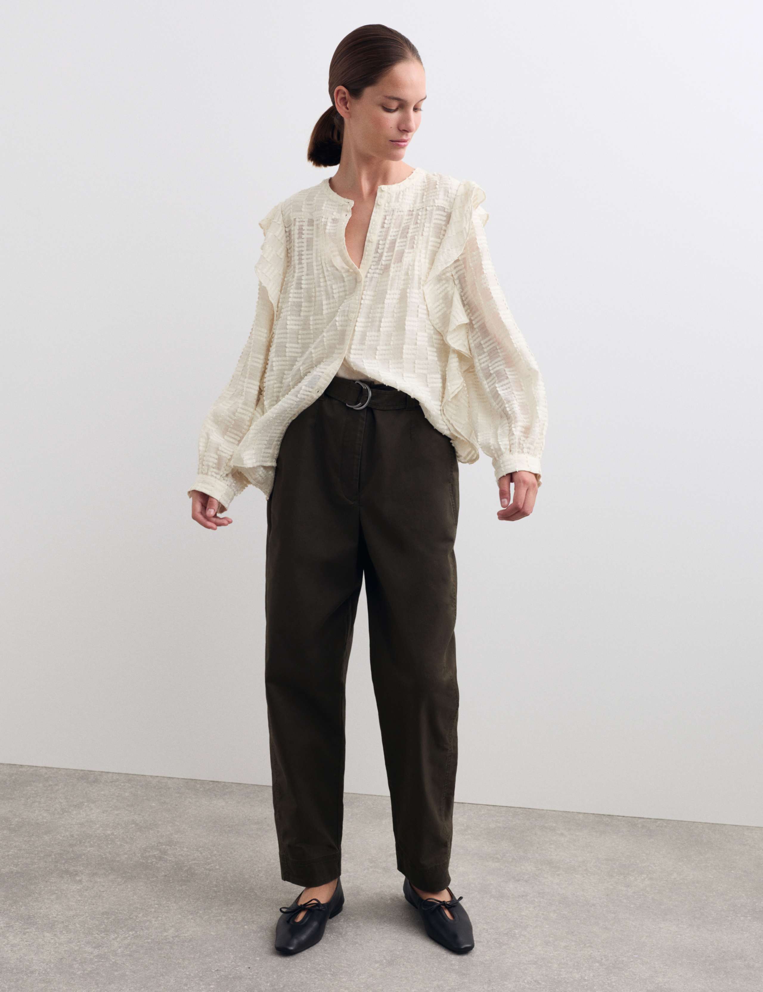 Textured Ruffle Button Through Blouse 1 of 7