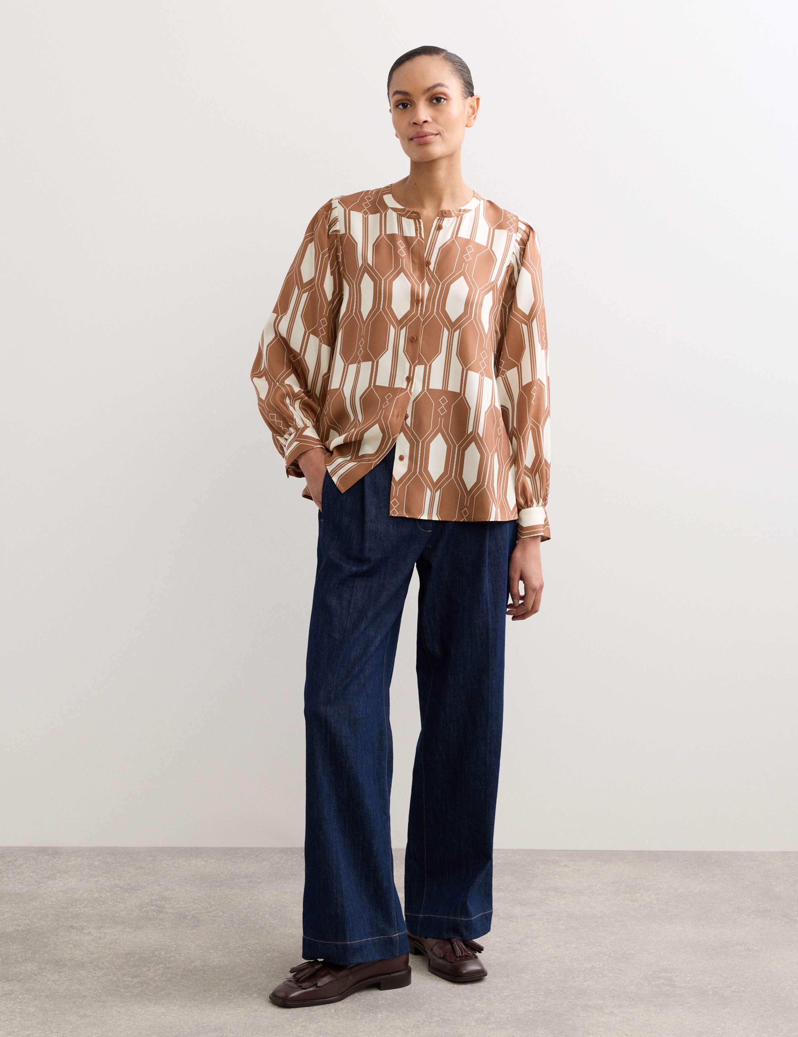 Pure Silk Geometric Relaxed Fit Top 3 of 7