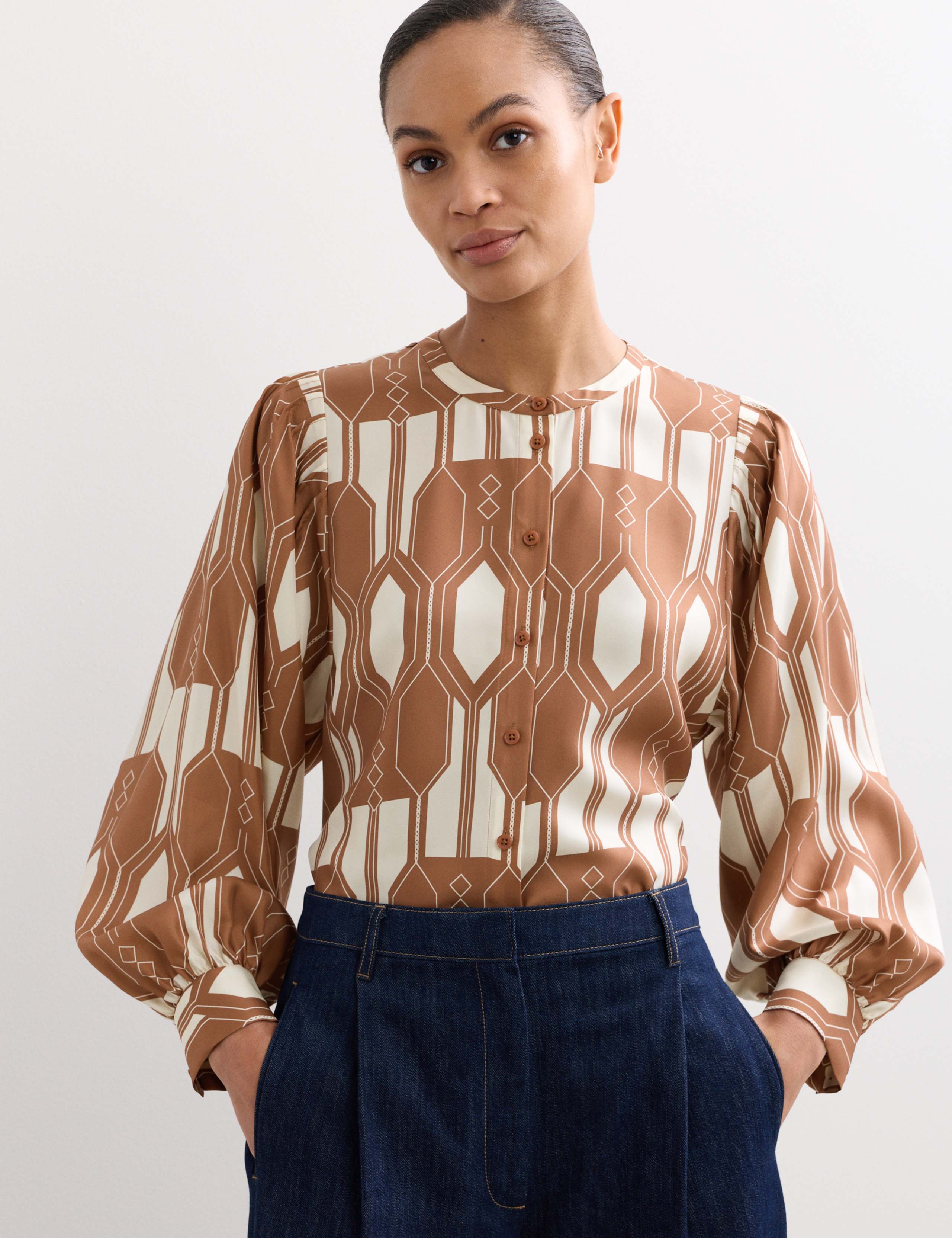 Pure Silk Geometric Relaxed Fit Top 5 of 7