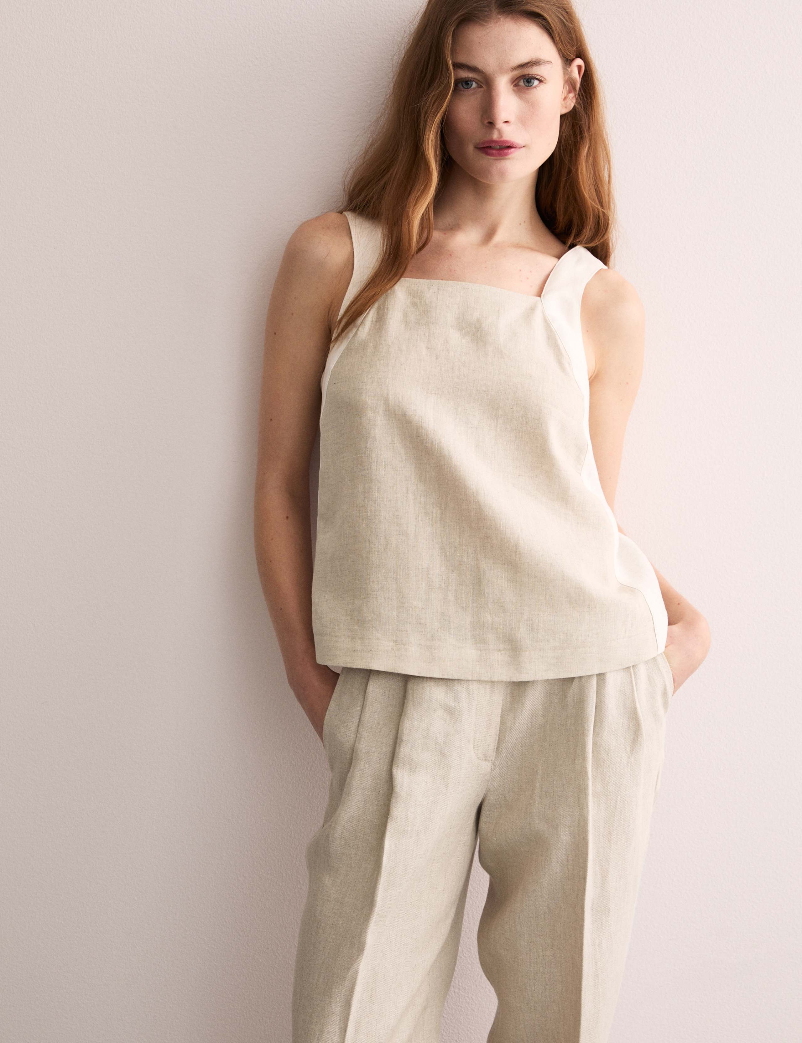 Pure Linen Contrast Trim Shell Top 1 of 7