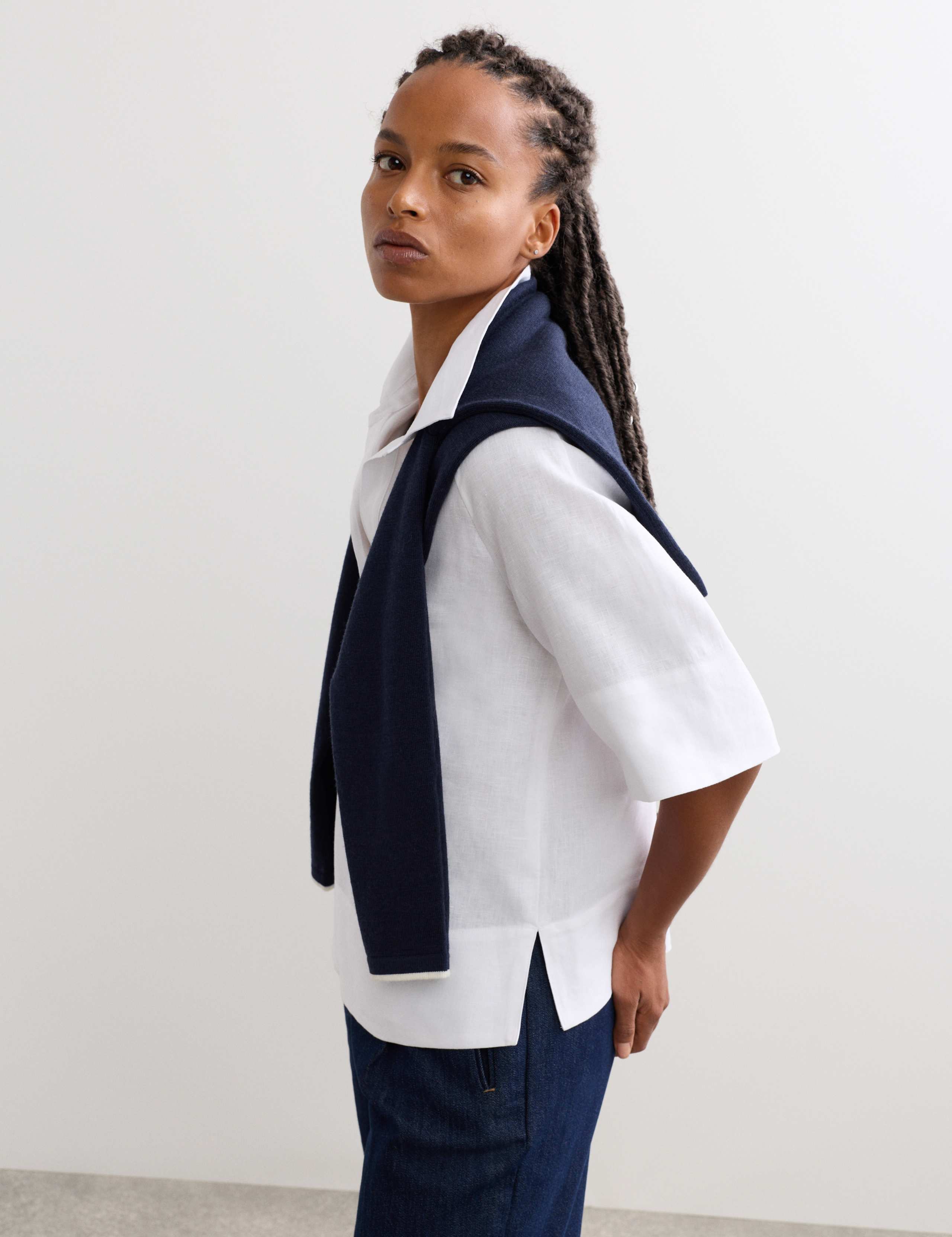 Pure Linen Popover Relaxed Blouse 3 of 6