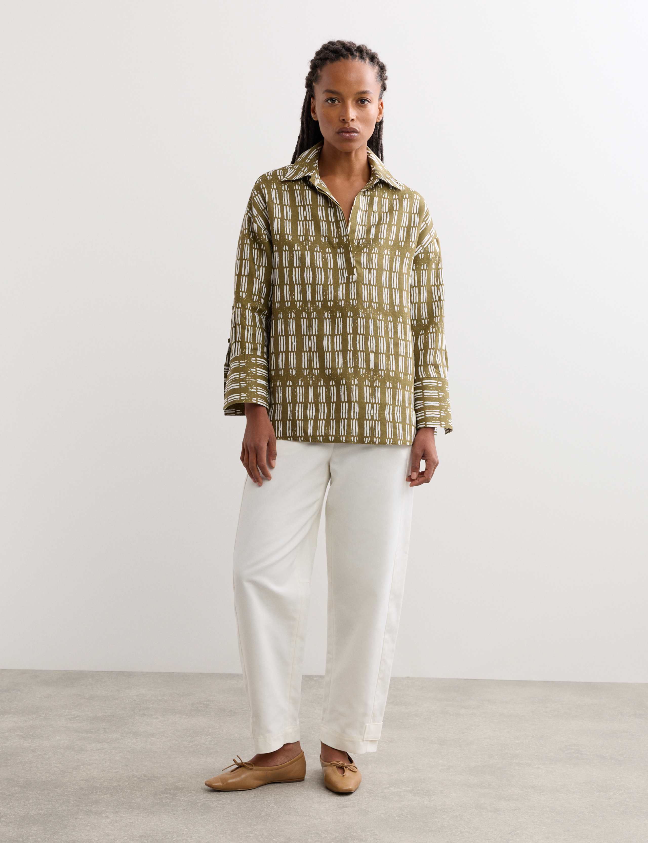Pure Linen Dash Printed Popover Blouse 1 of 5