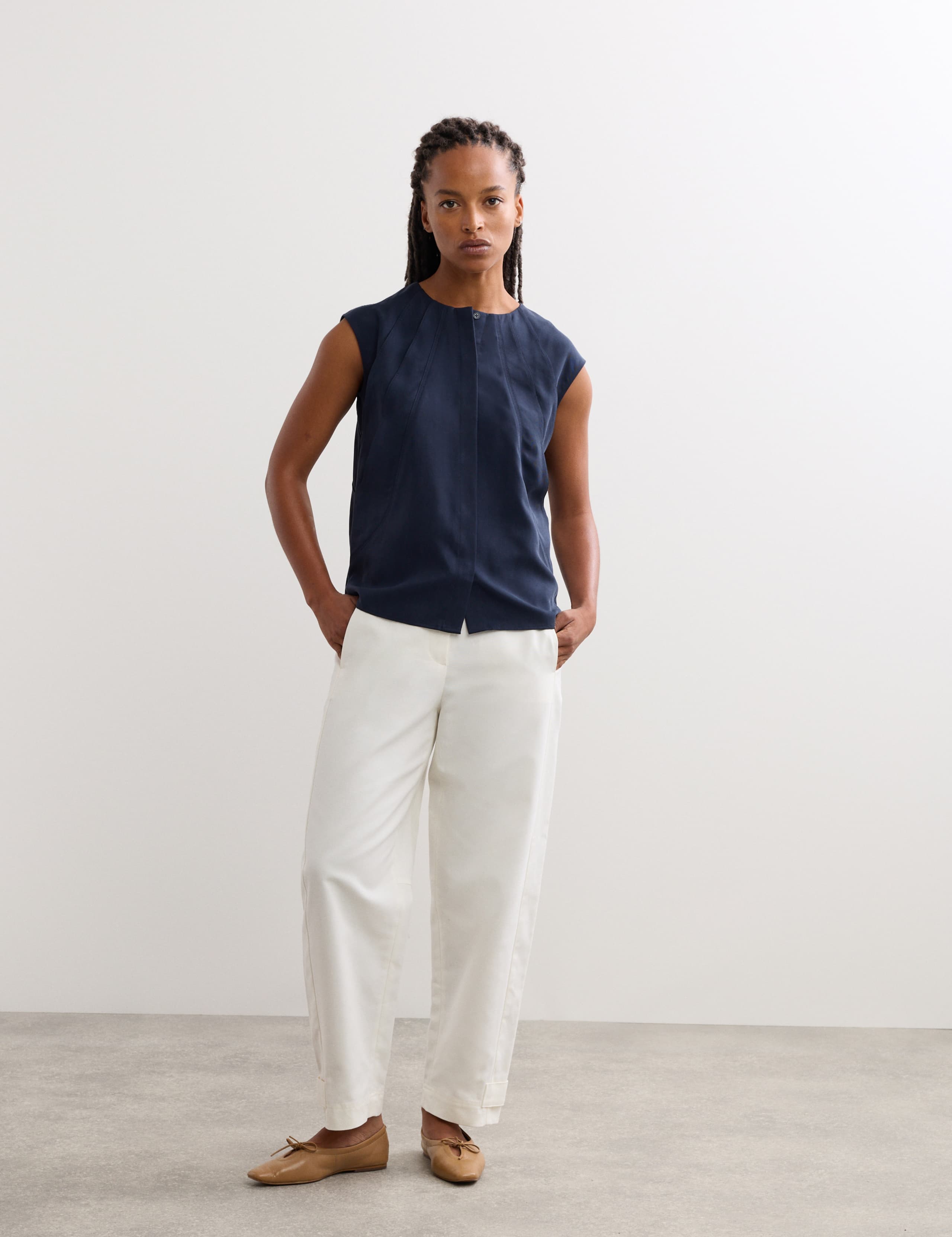 Pure Lyocell Pleat Detail Top 3 of 6