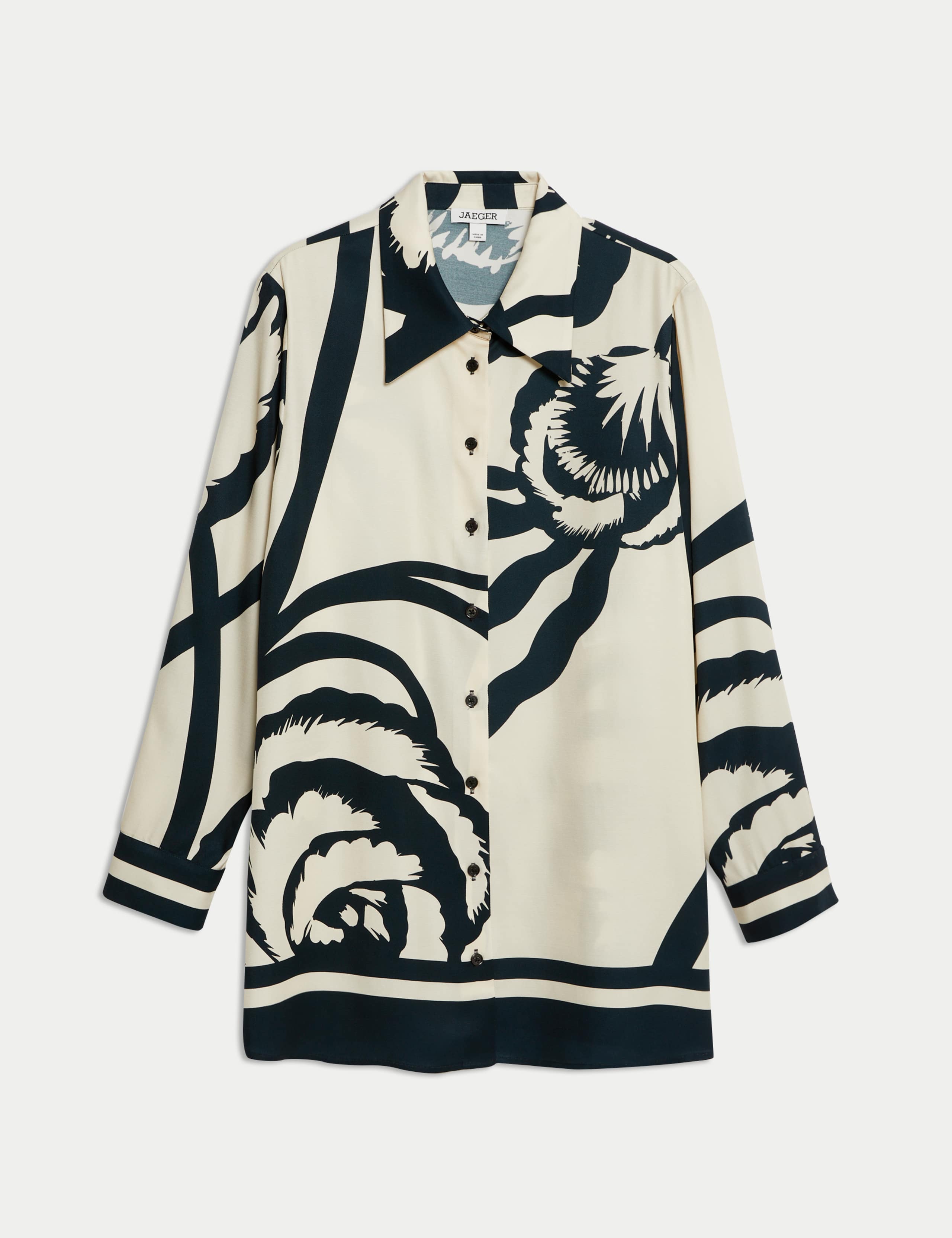 Monochrome Floral Collared Longline Shirt 2 of 7