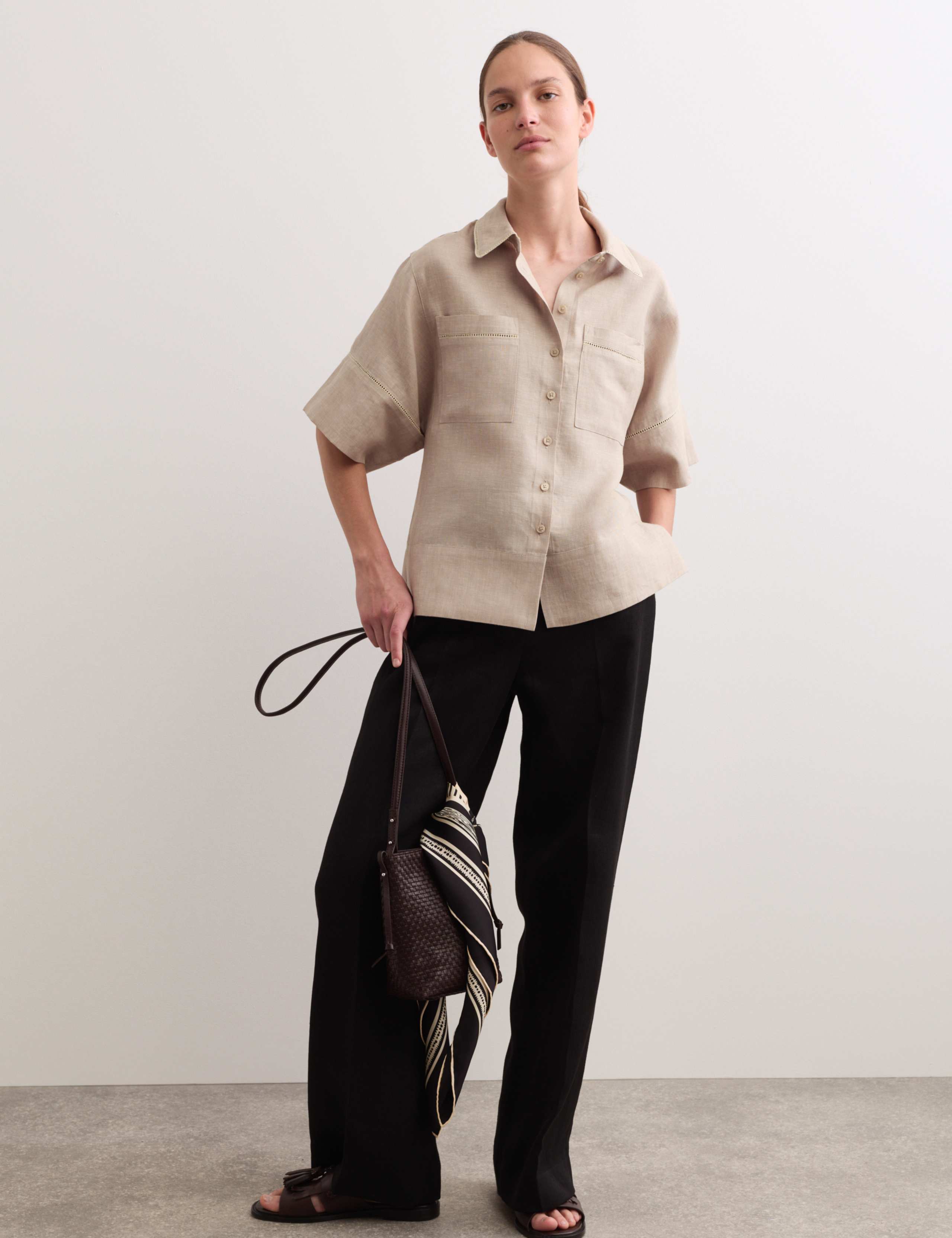 Pure Linen Collared Stitch Detail Shirt 1 of 7