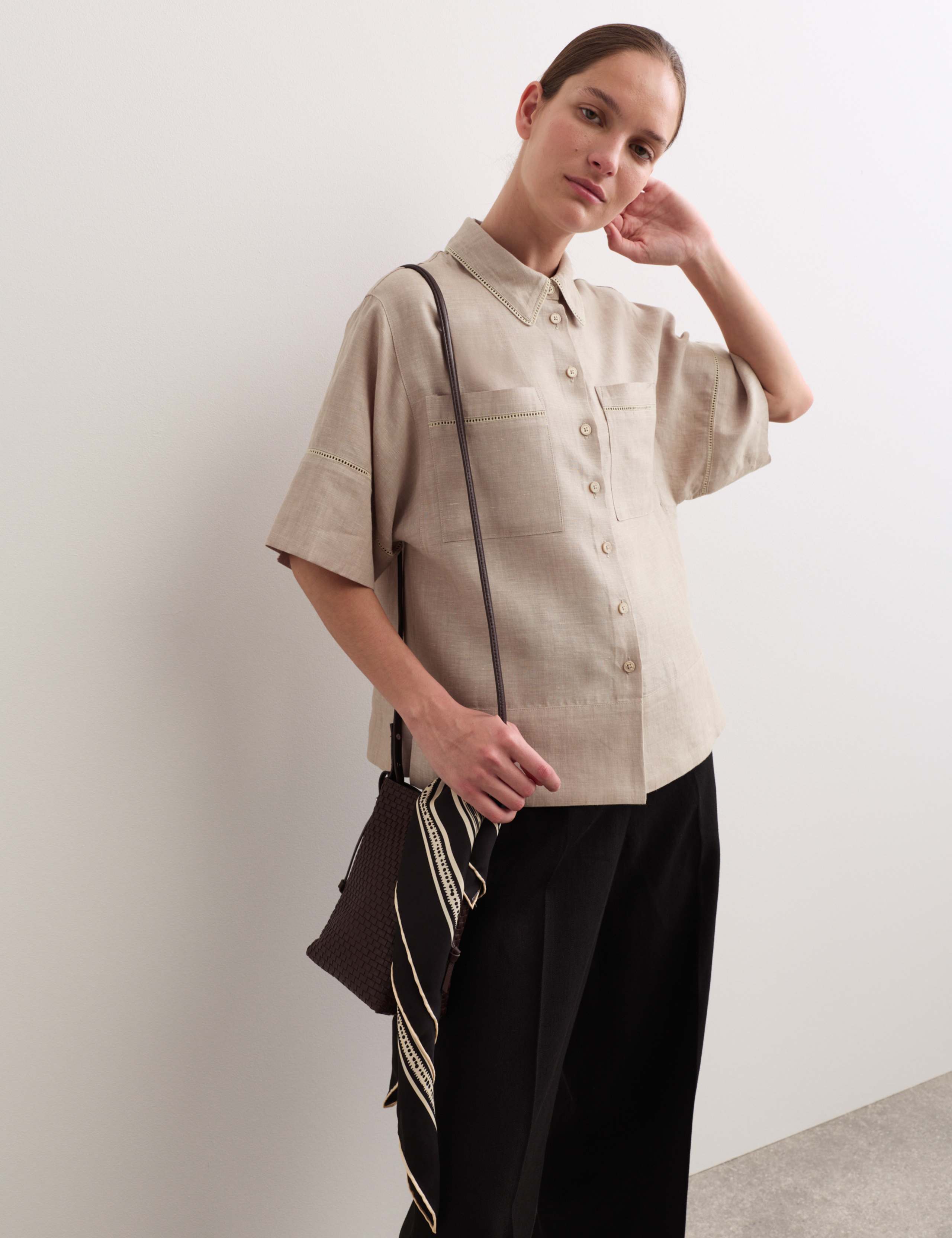 Pure Linen Collared Stitch Detail Shirt 4 of 7