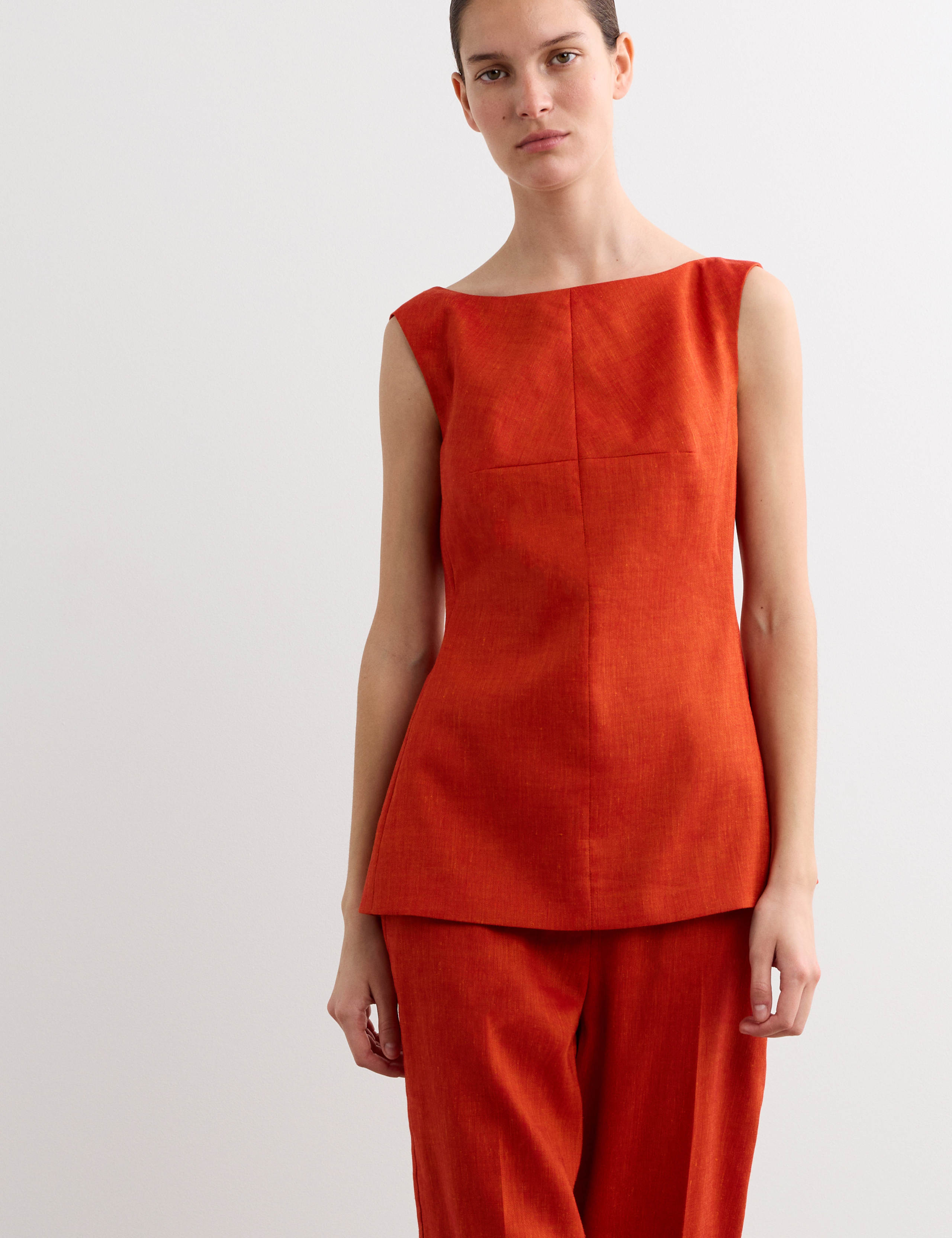 Linen Blend Scoop Back Shell Top with Wool 1 of 7