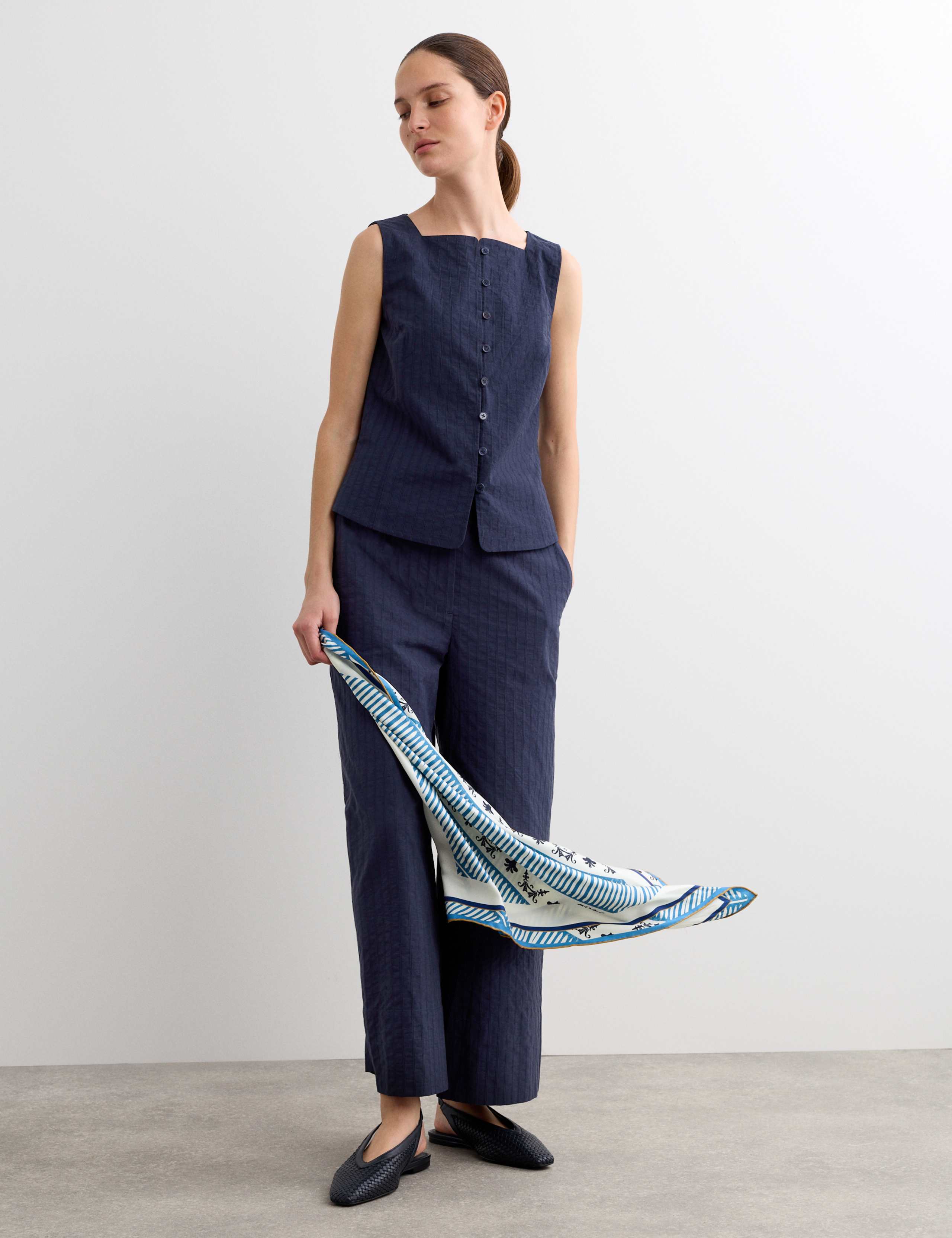 Pure Cotton Dobby Stripe Square Neck Waistcoat 3 of 7