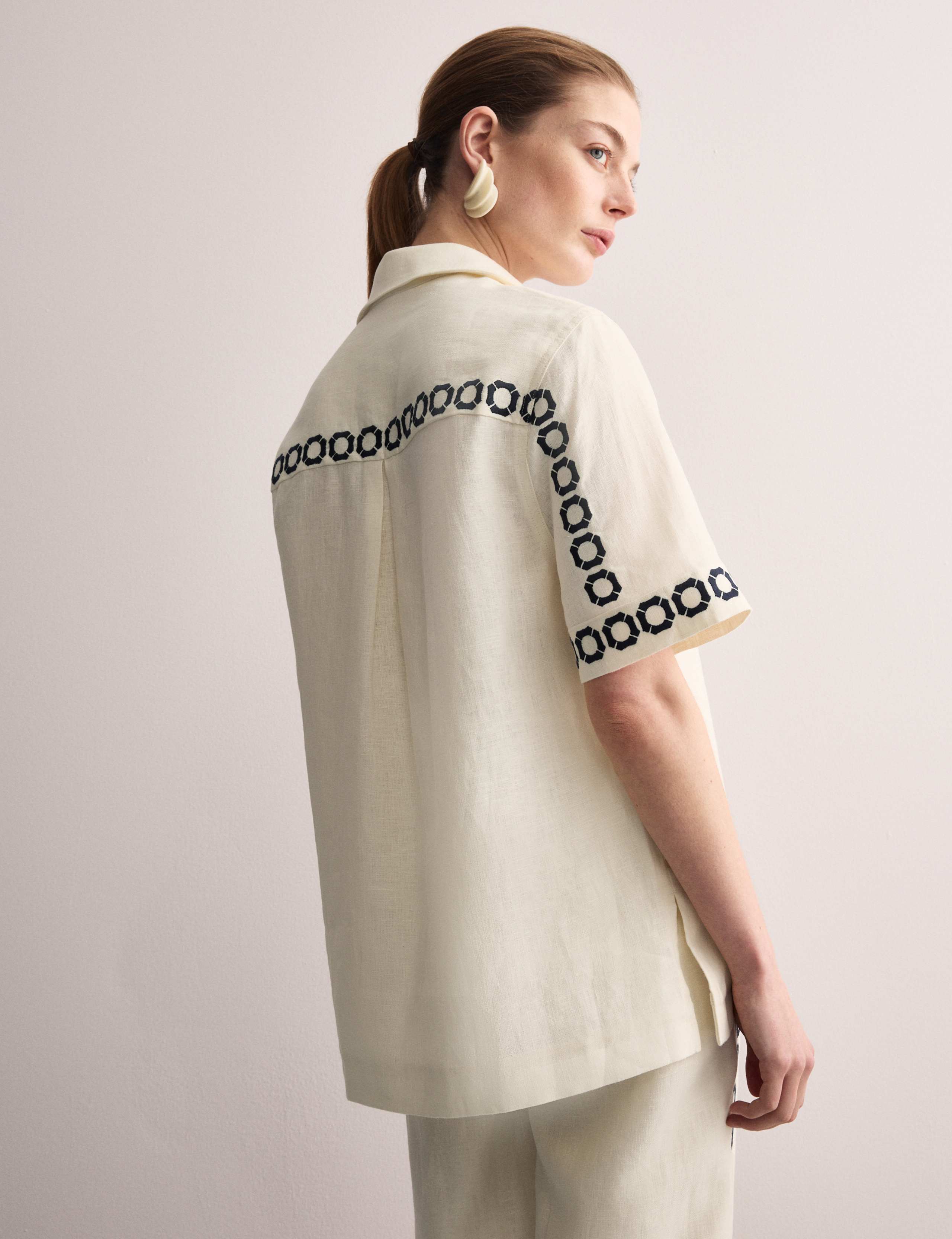 Pure Linen Embroidered Short Sleeve Shirt 1 of 6