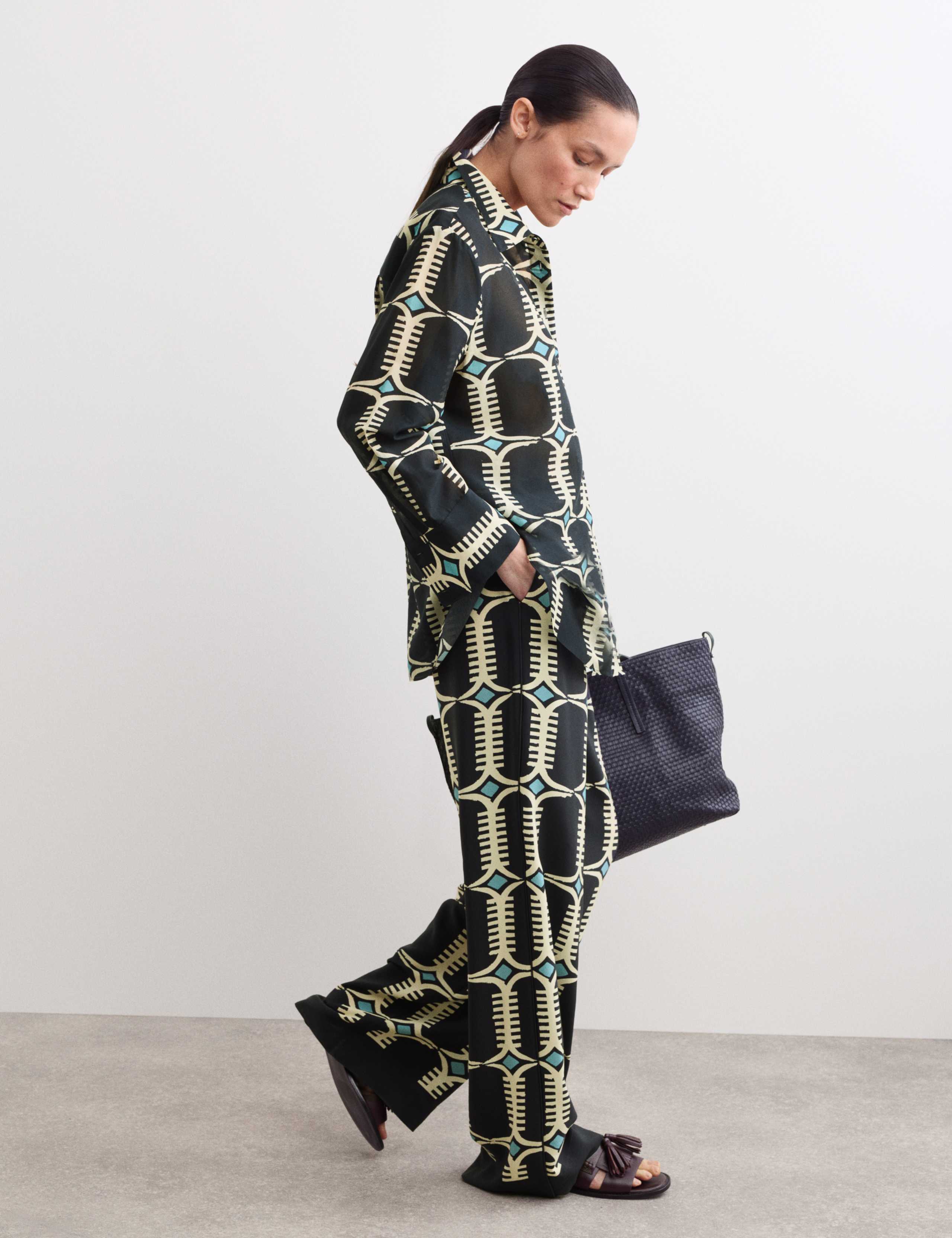 Silk Blend Geometric Relaxed Shirt 5 of 6