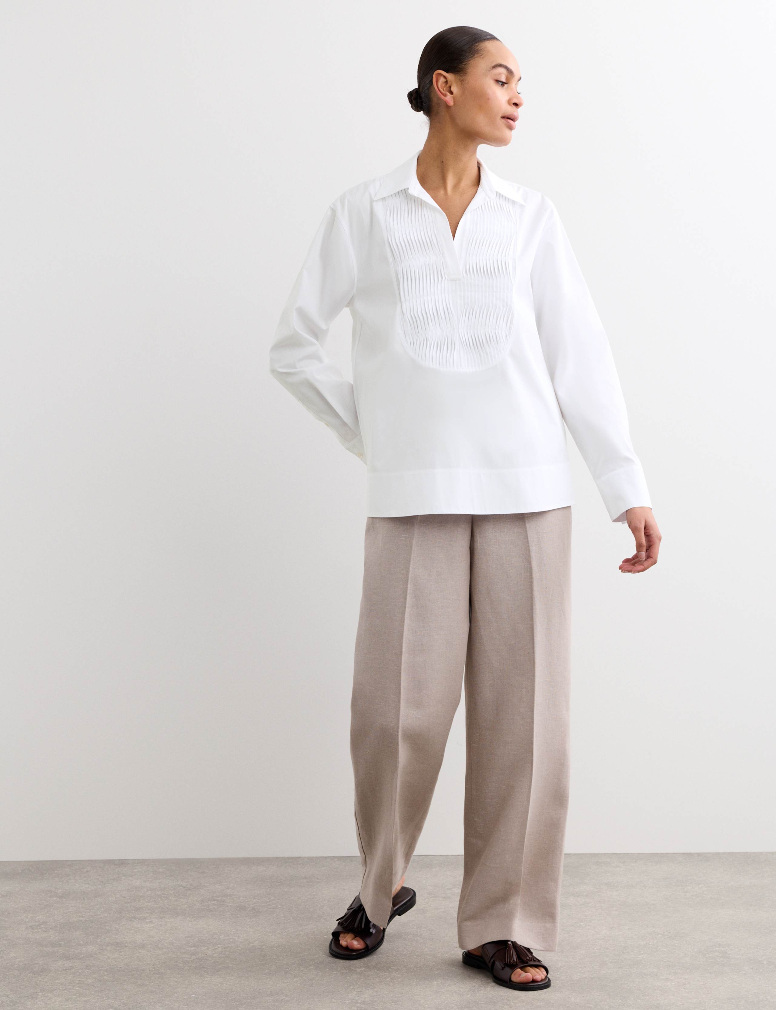 Pure Cotton Collared Relaxed Bib Detail Shirt 3 of 7