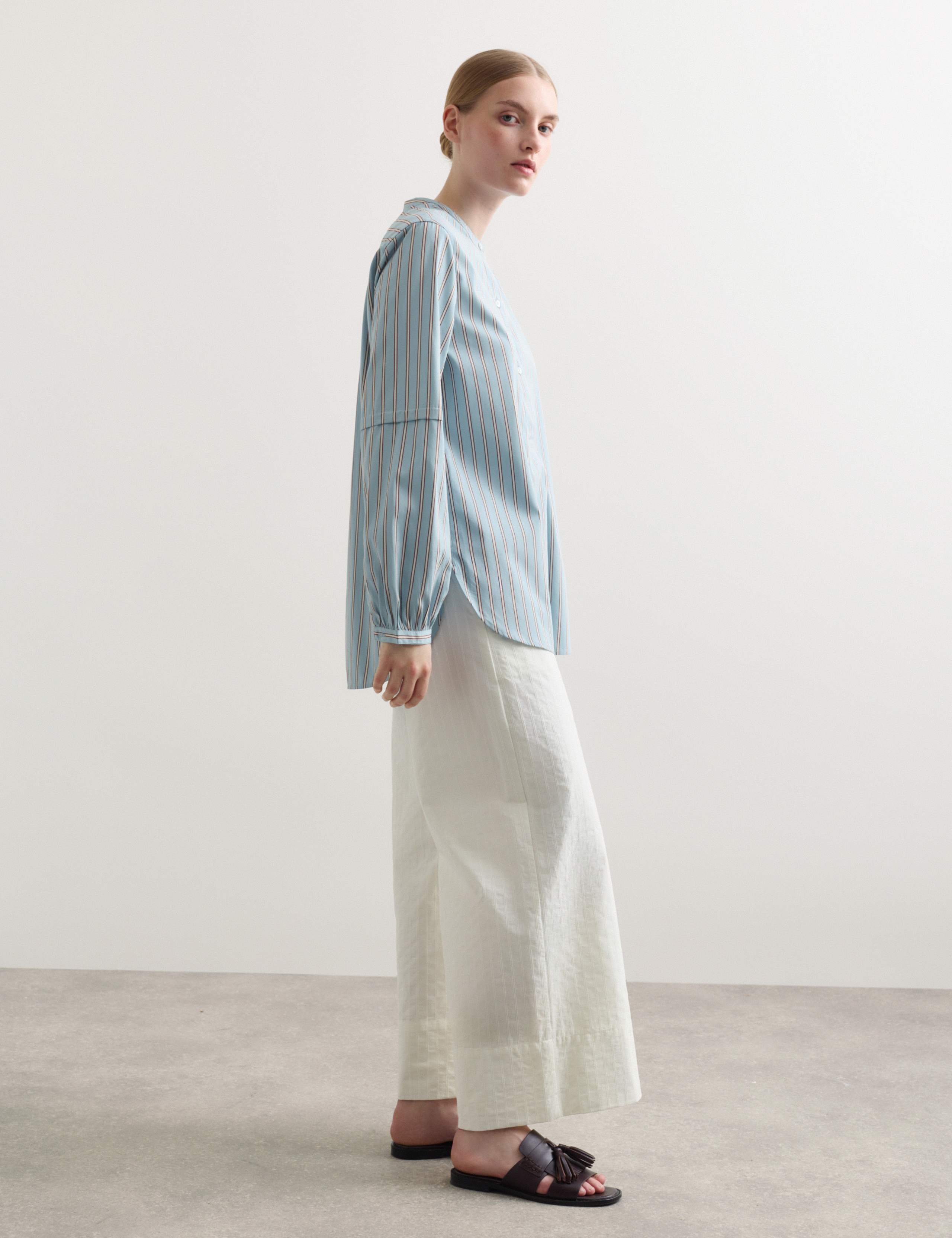 Pure Cotton Striped Collarless Shirt 6 of 8