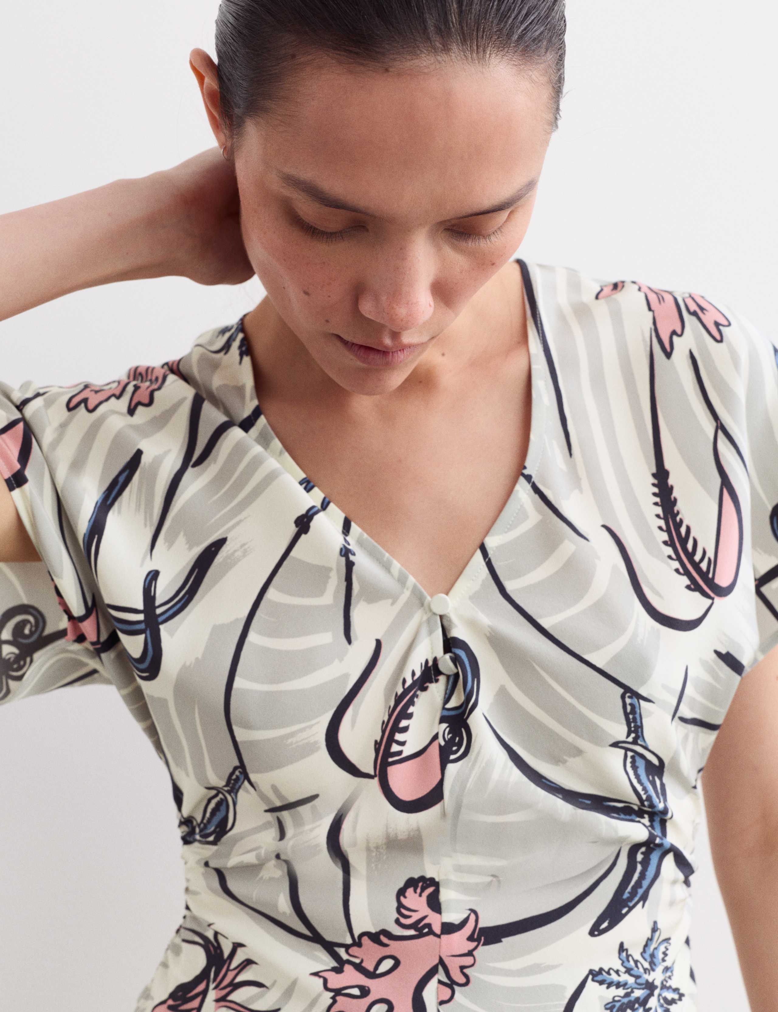 Pure Silk Floral Ruched V-Neck Top 3 of 6