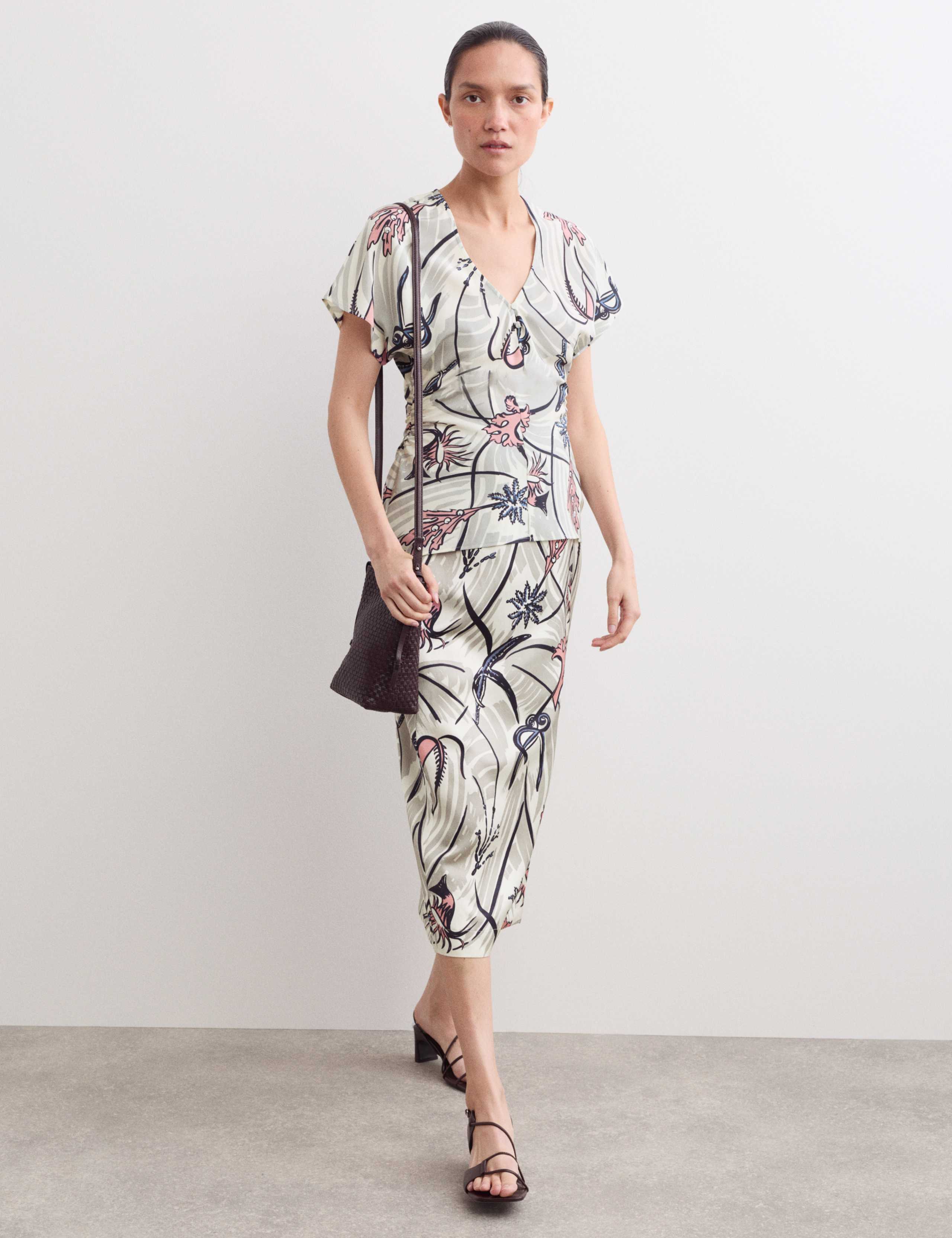 Pure Silk Floral Ruched V-Neck Top 4 of 6