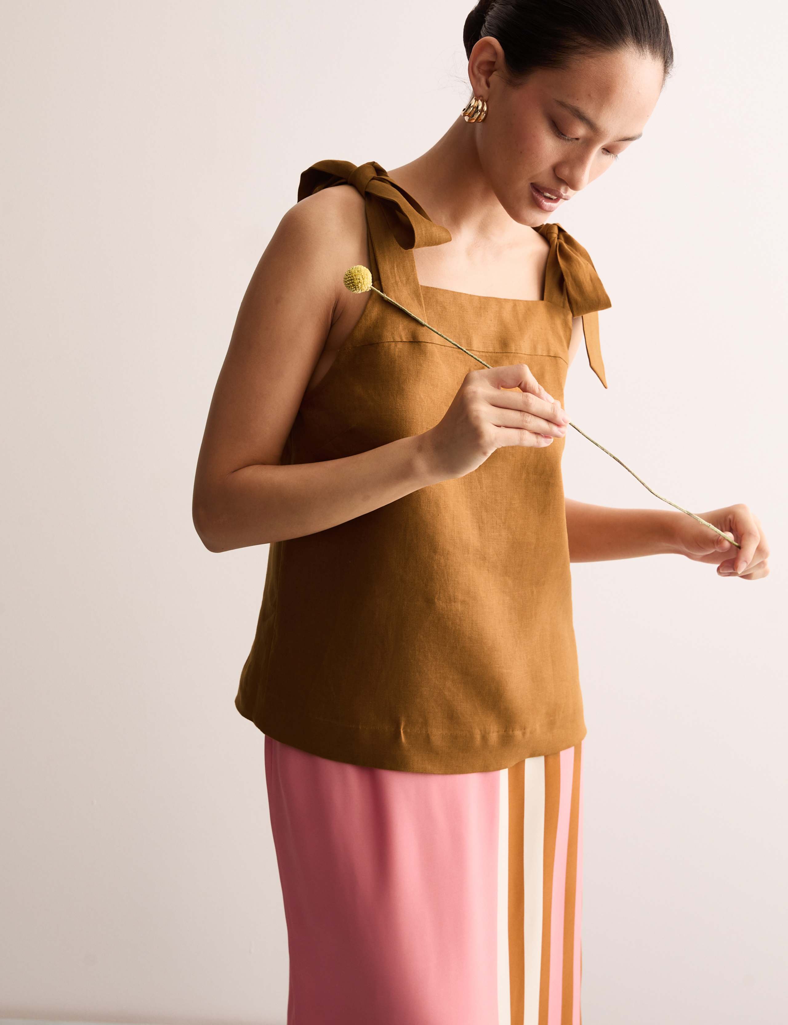 Pure Linen Square Neck Tie Strap Top 4 of 8