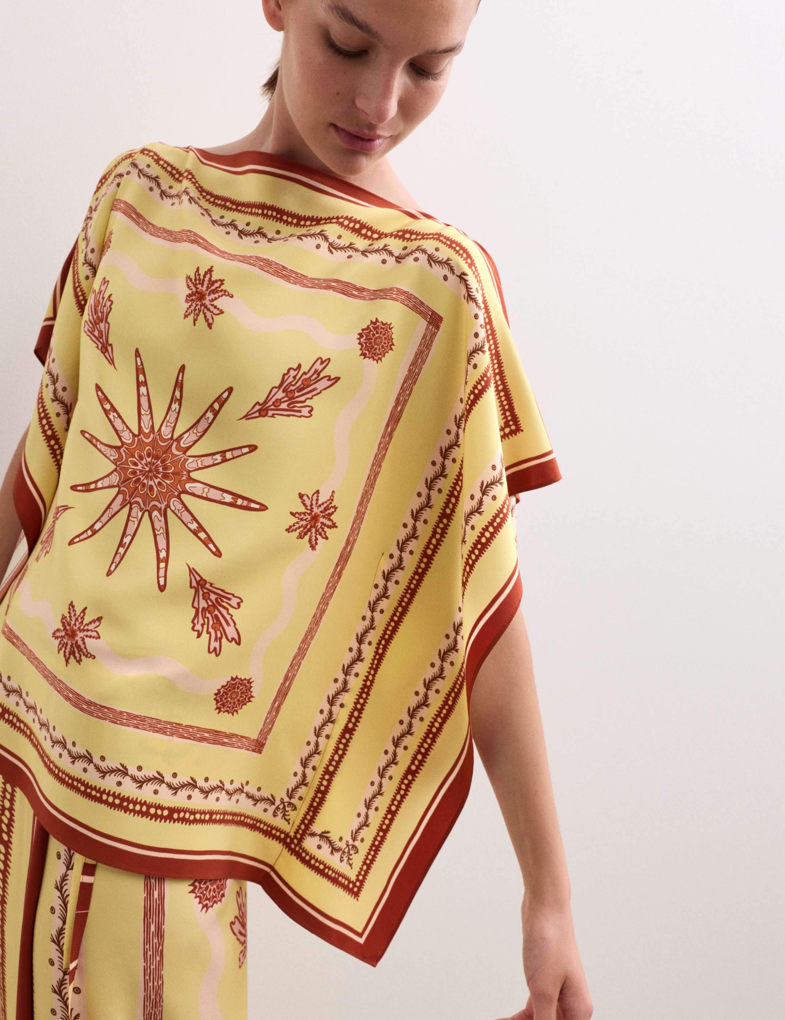 Pure Silk Printed Slash Neck Top 1 of 7