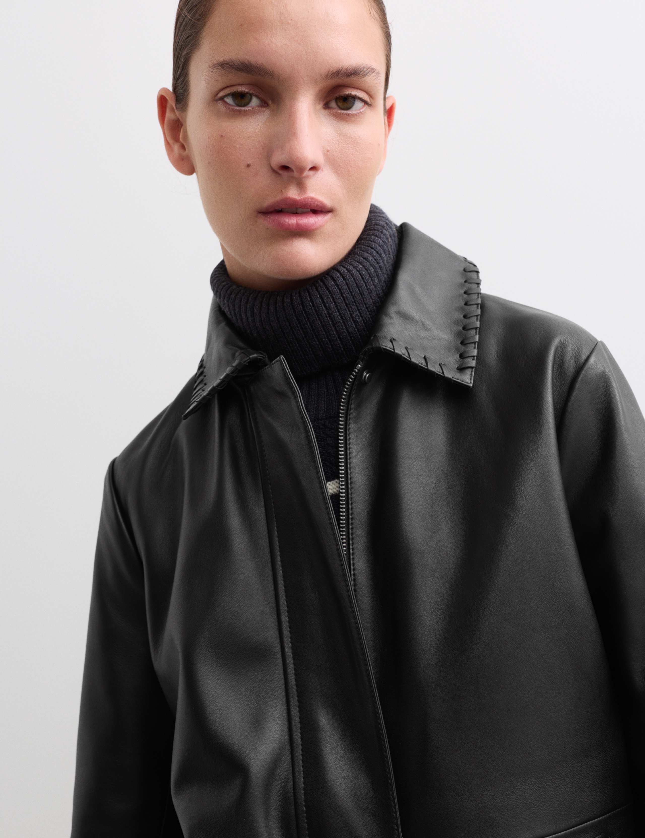 Leather Stitch Detail Collared Jacket 3 of 6