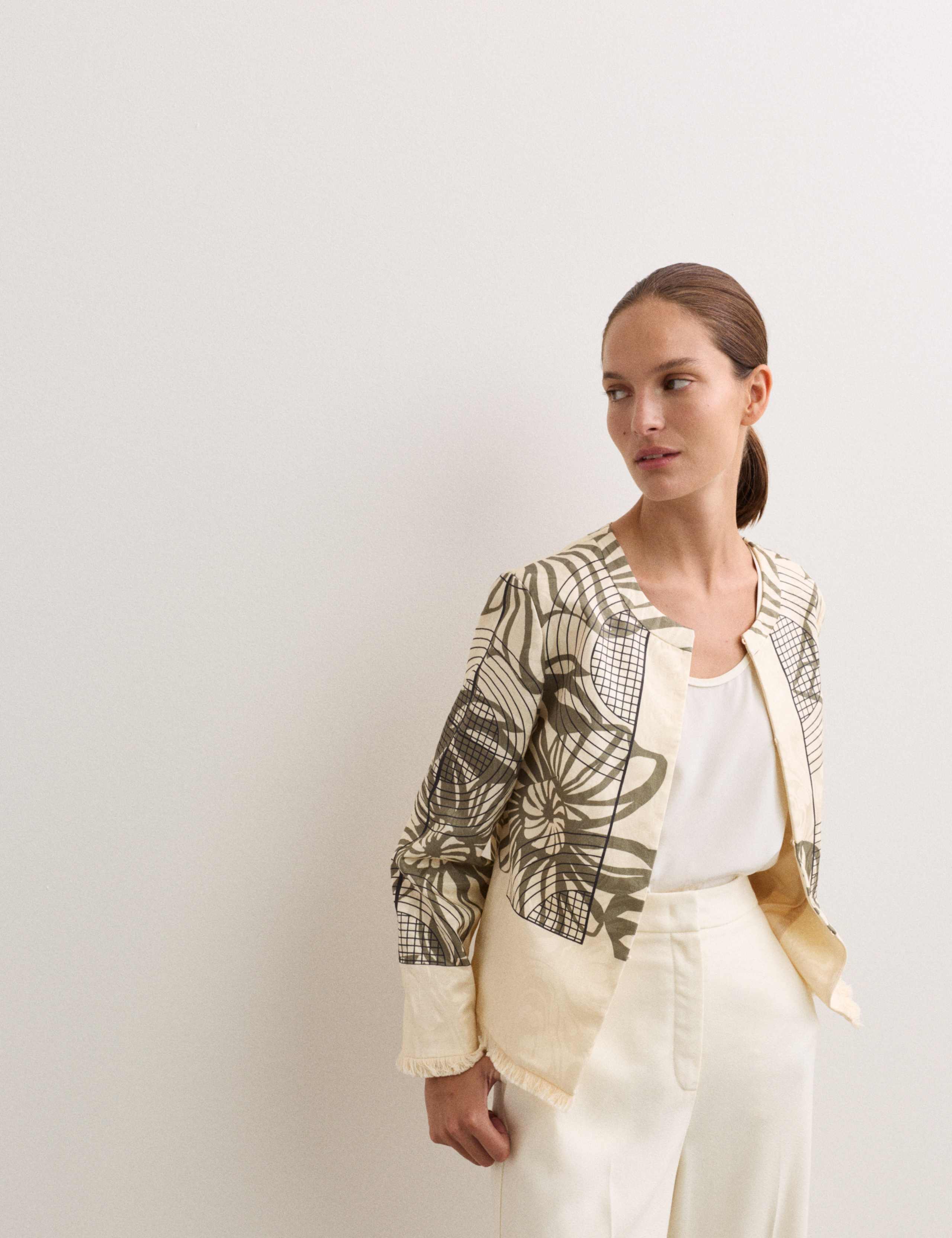 Satin Jacquard Printed Cropped Jacket 5 of 7