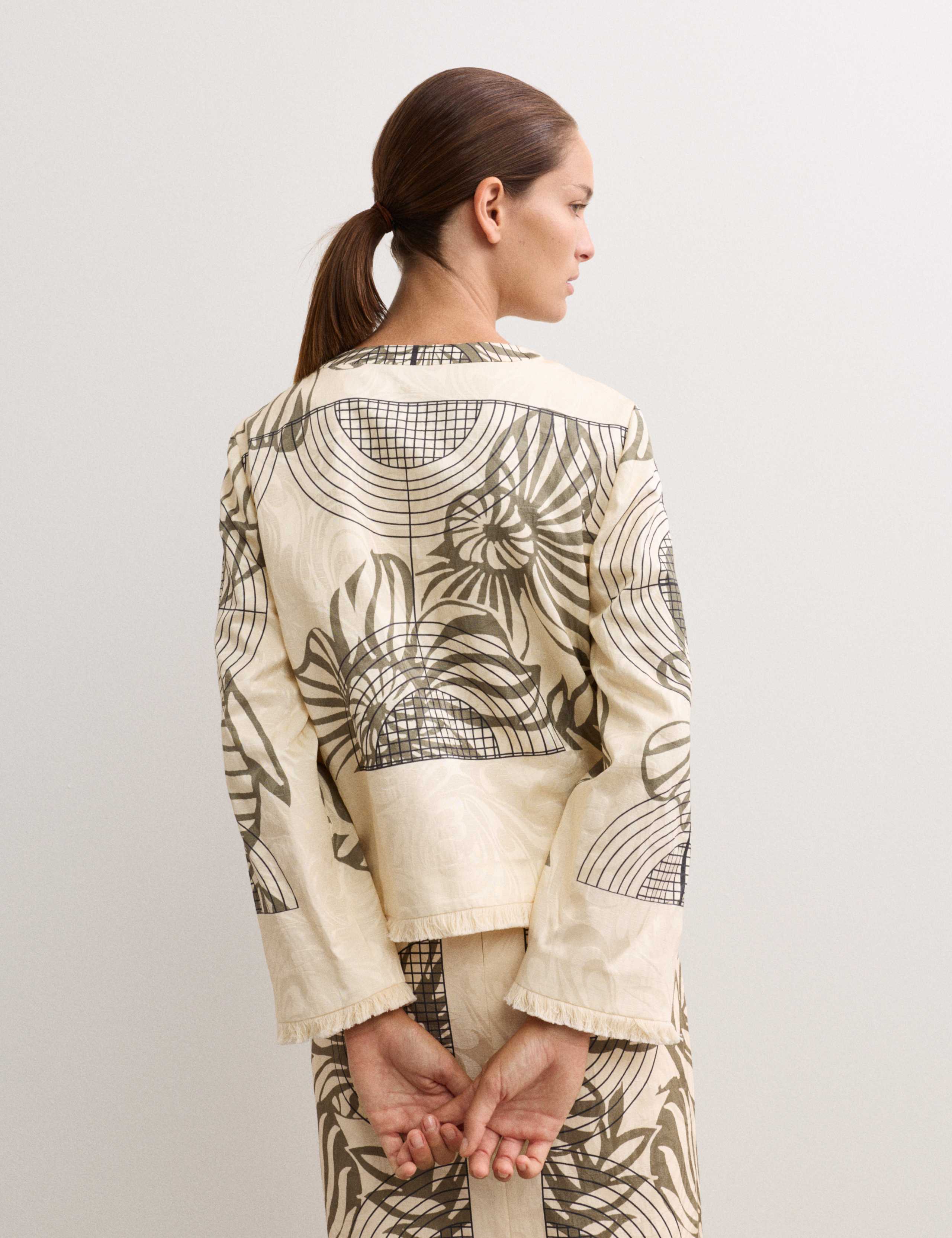 Satin Jacquard Printed Cropped Jacket 7 of 7