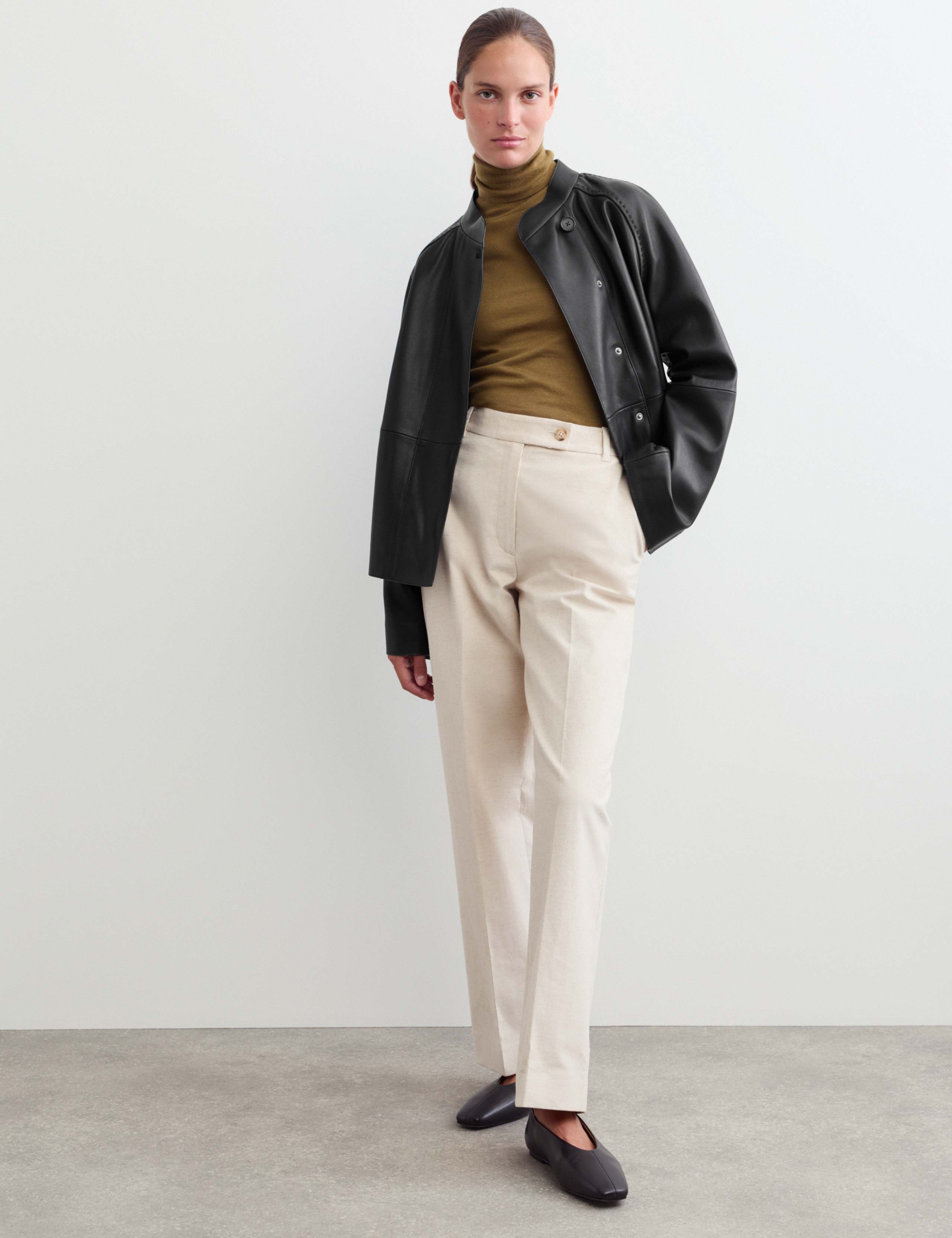 Pure Leather Collarless Short Jacket 3 of 8