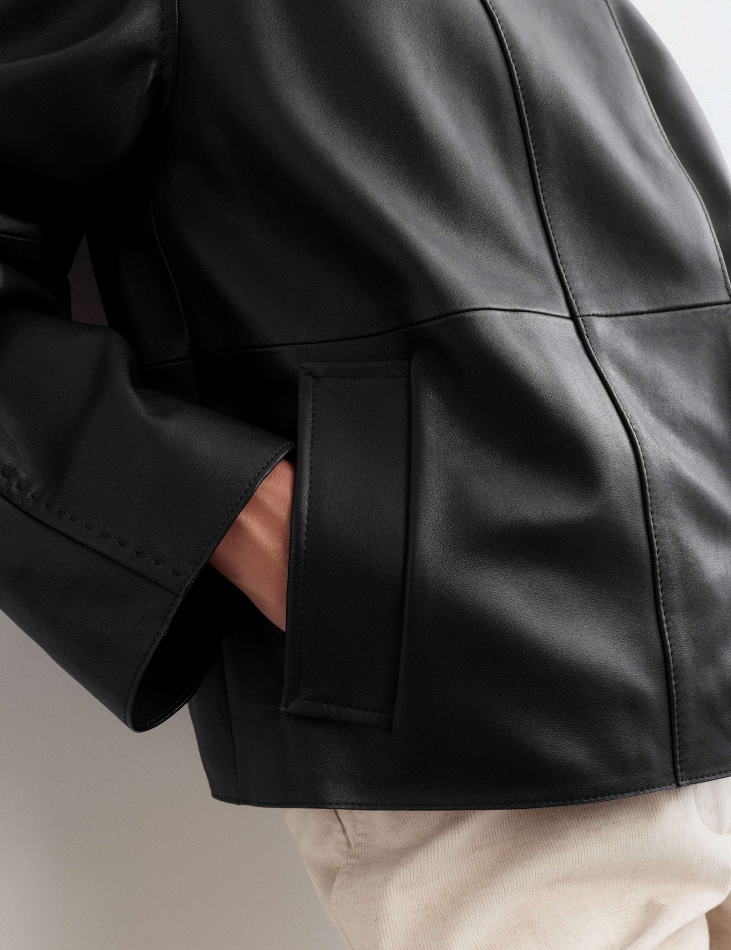 Pure Leather Collarless Short Jacket 4 of 8