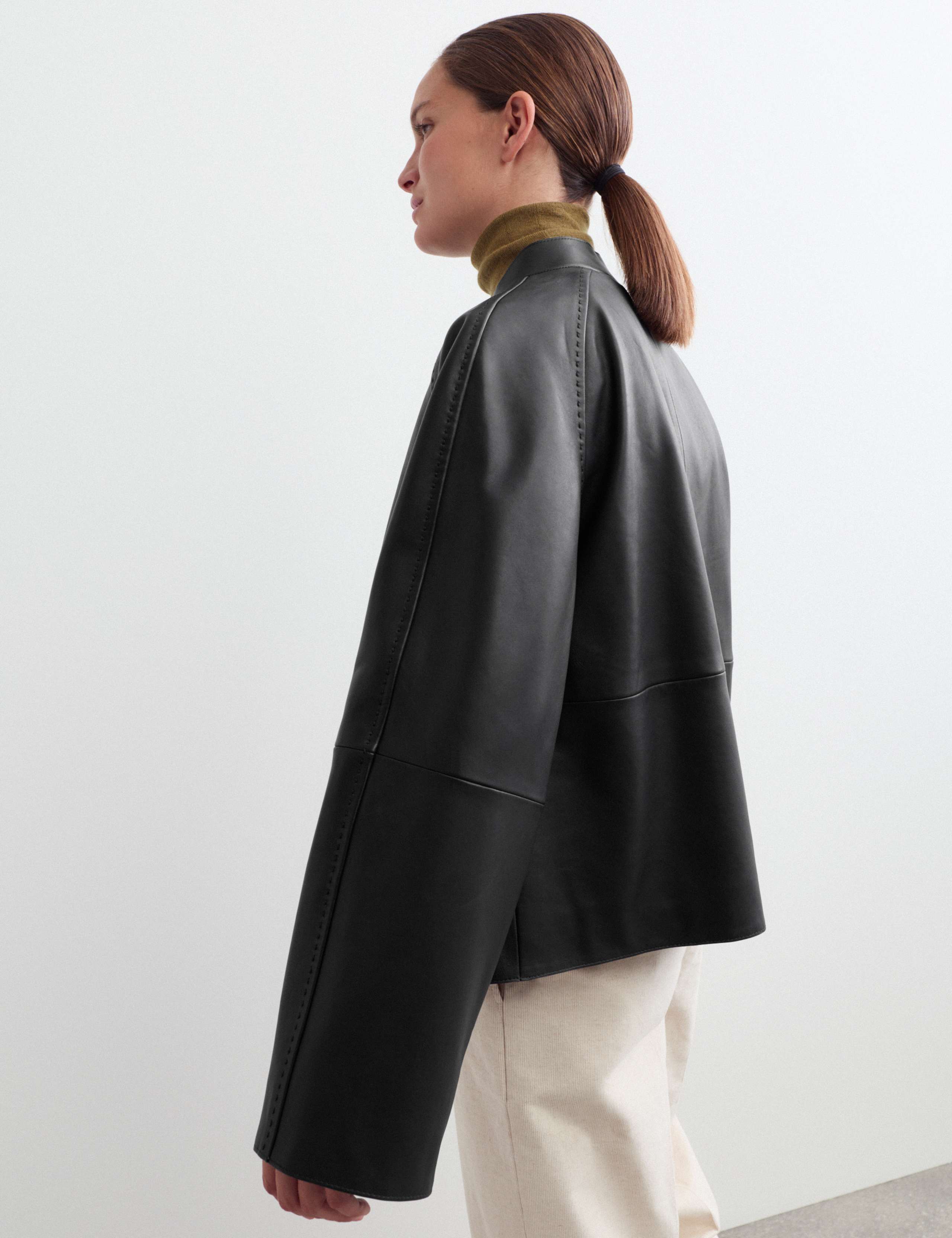 Pure Leather Collarless Short Jacket 6 of 8