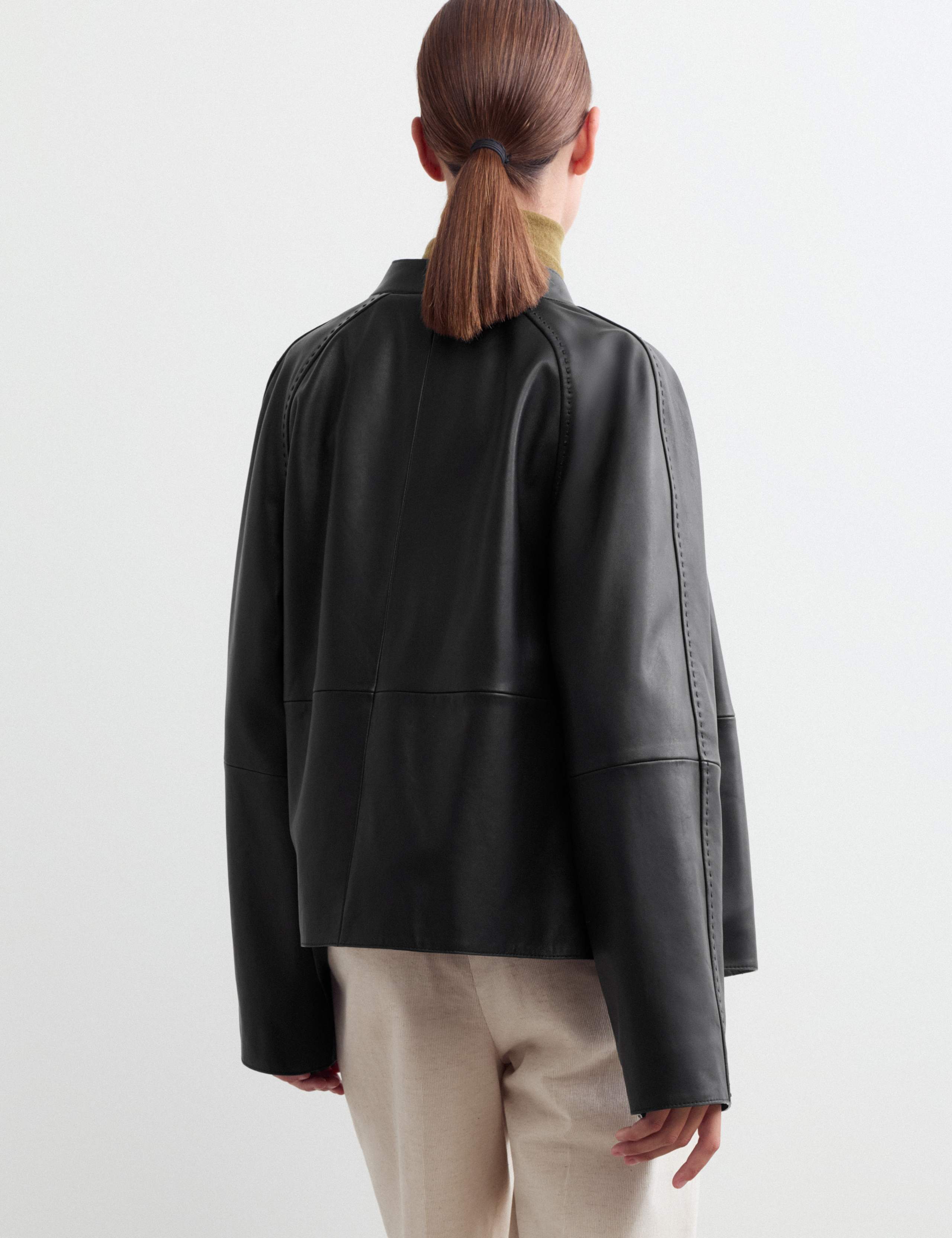 Pure Leather Collarless Short Jacket 7 of 8