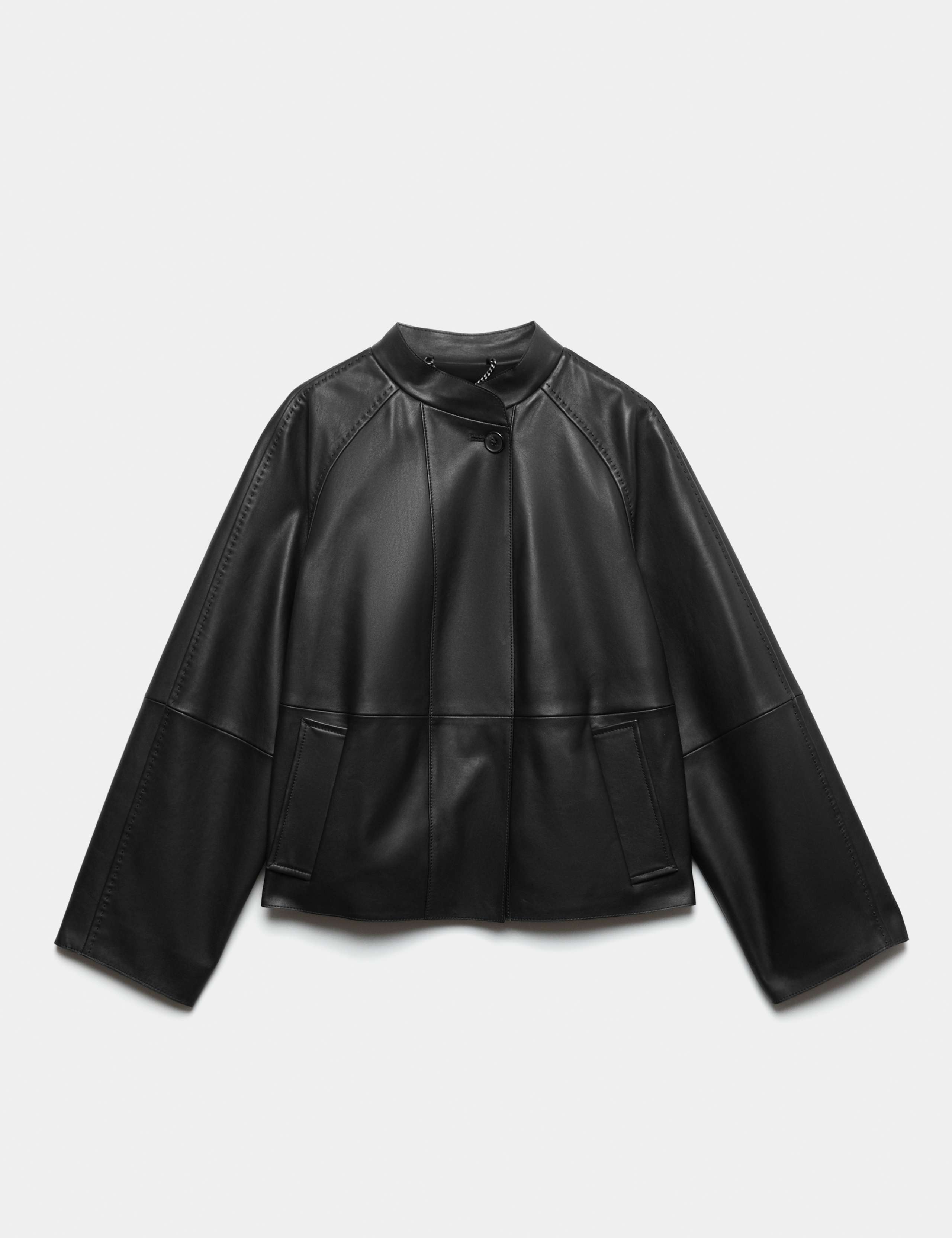 Pure Leather Collarless Short Jacket 2 of 8