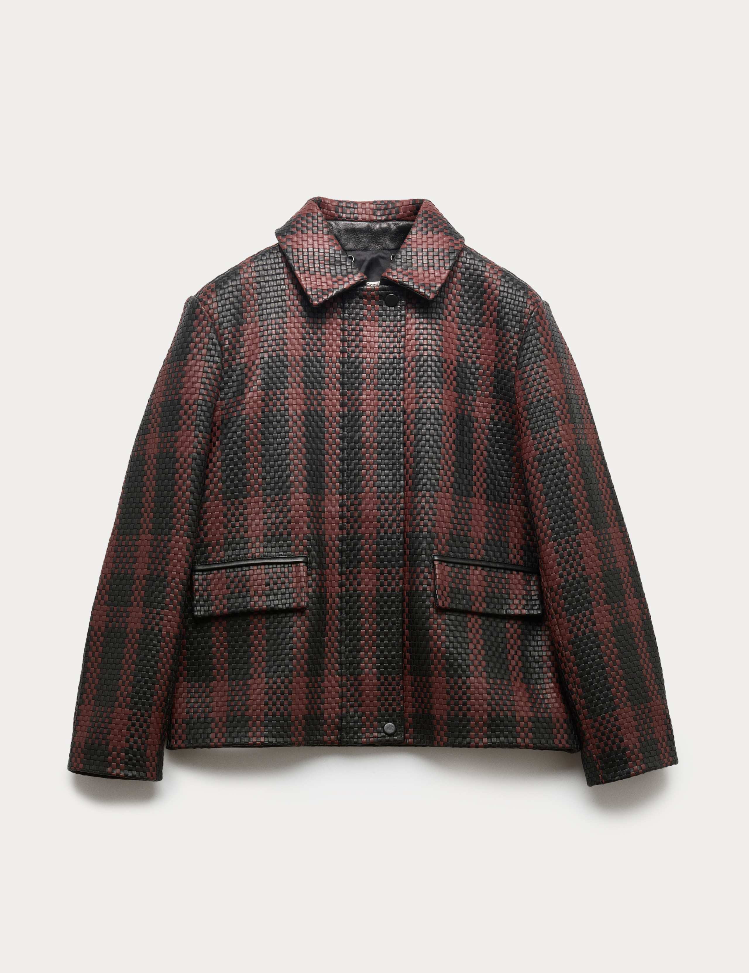 Pure Leather Woven Checked Jacket 2 of 3