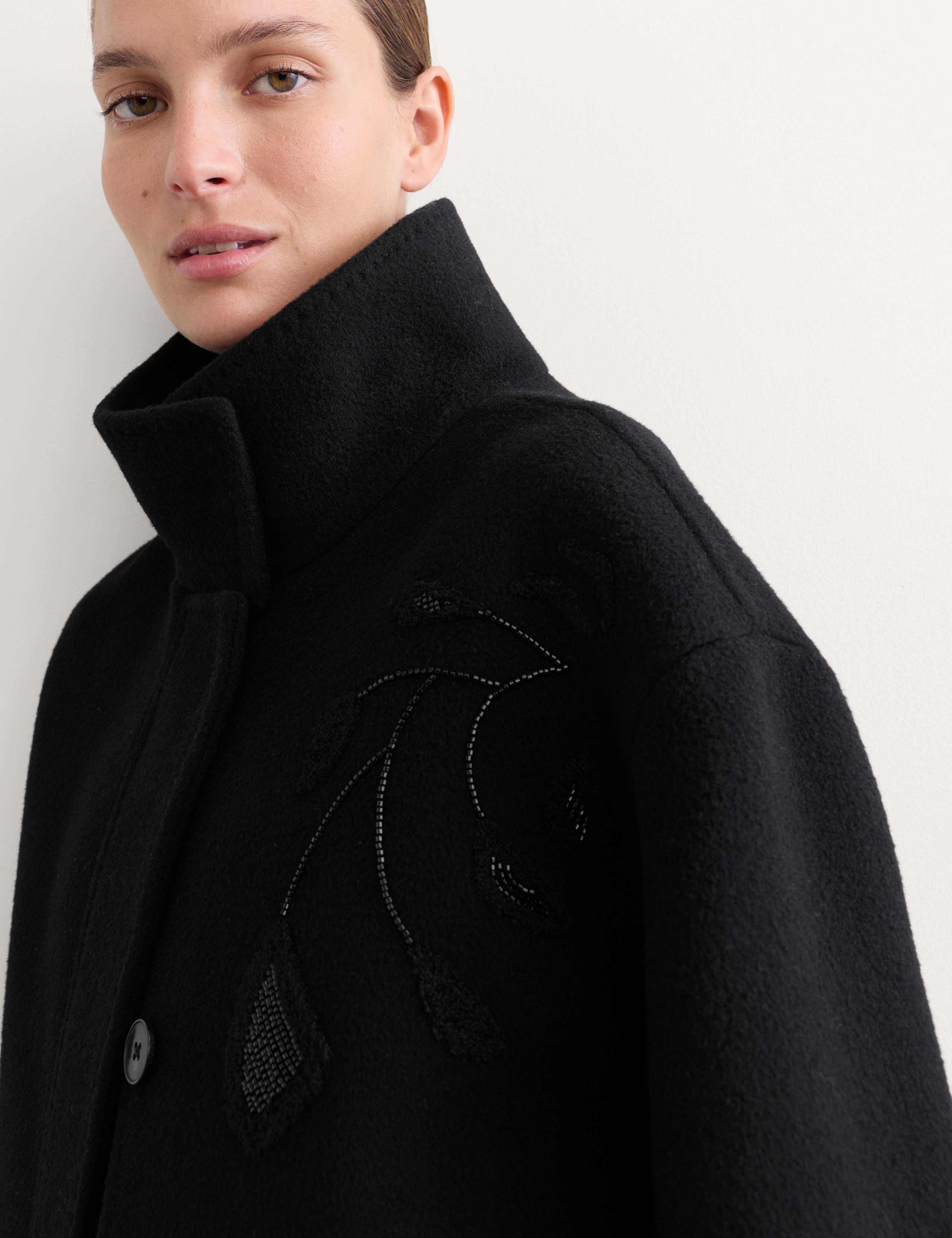 Pure Wool Funnel Neck Embroidered Jacket 4 of 9