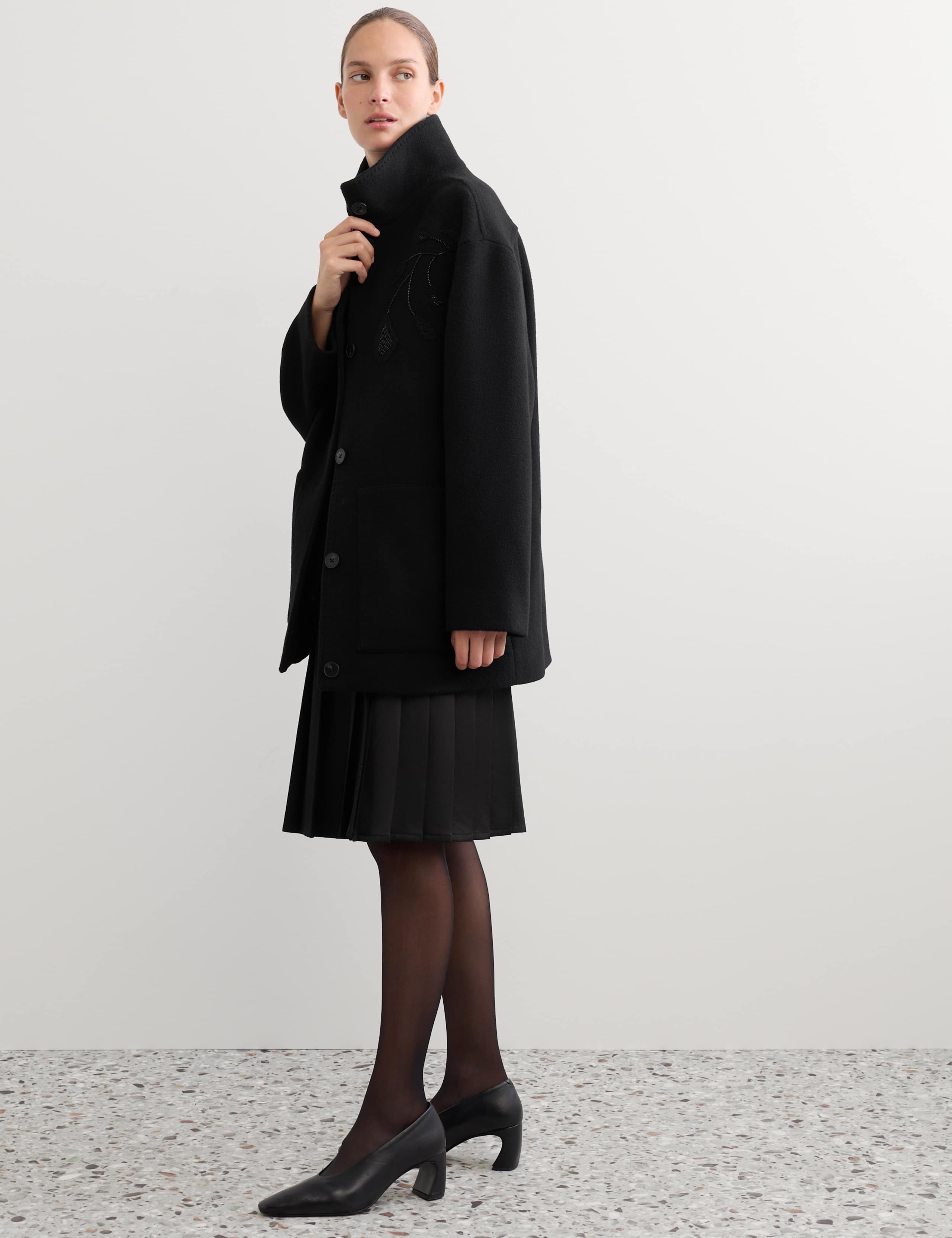 Pure Wool Funnel Neck Embroidered Jacket 5 of 9