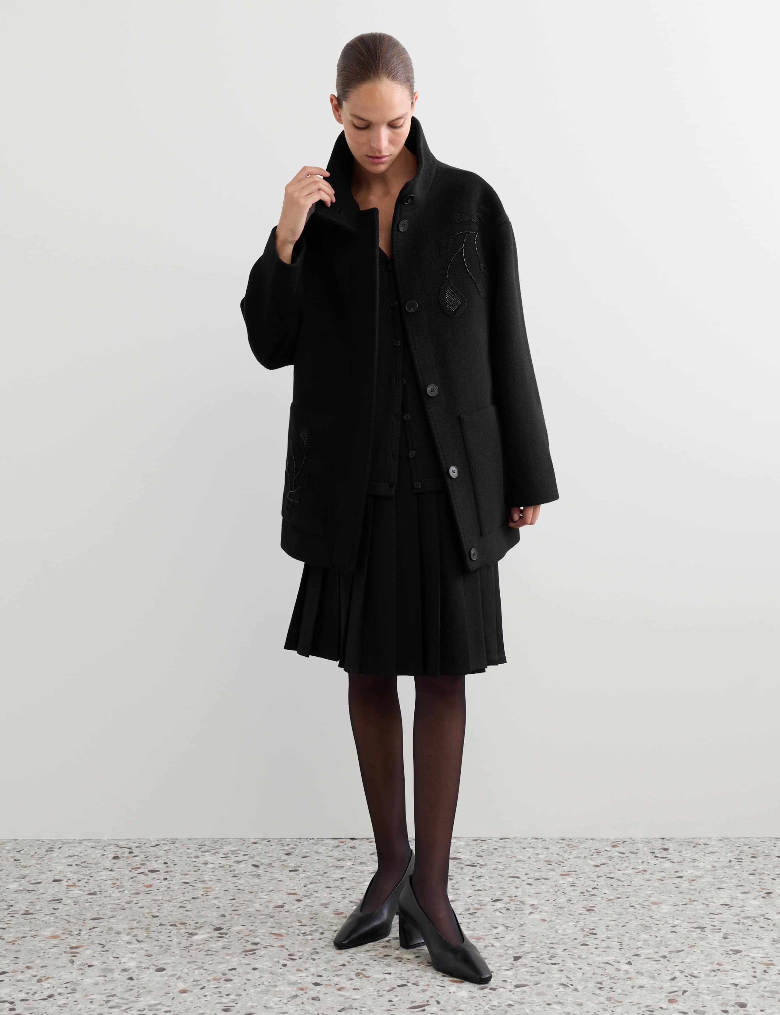 Pure Wool Funnel Neck Embroidered Jacket 7 of 9
