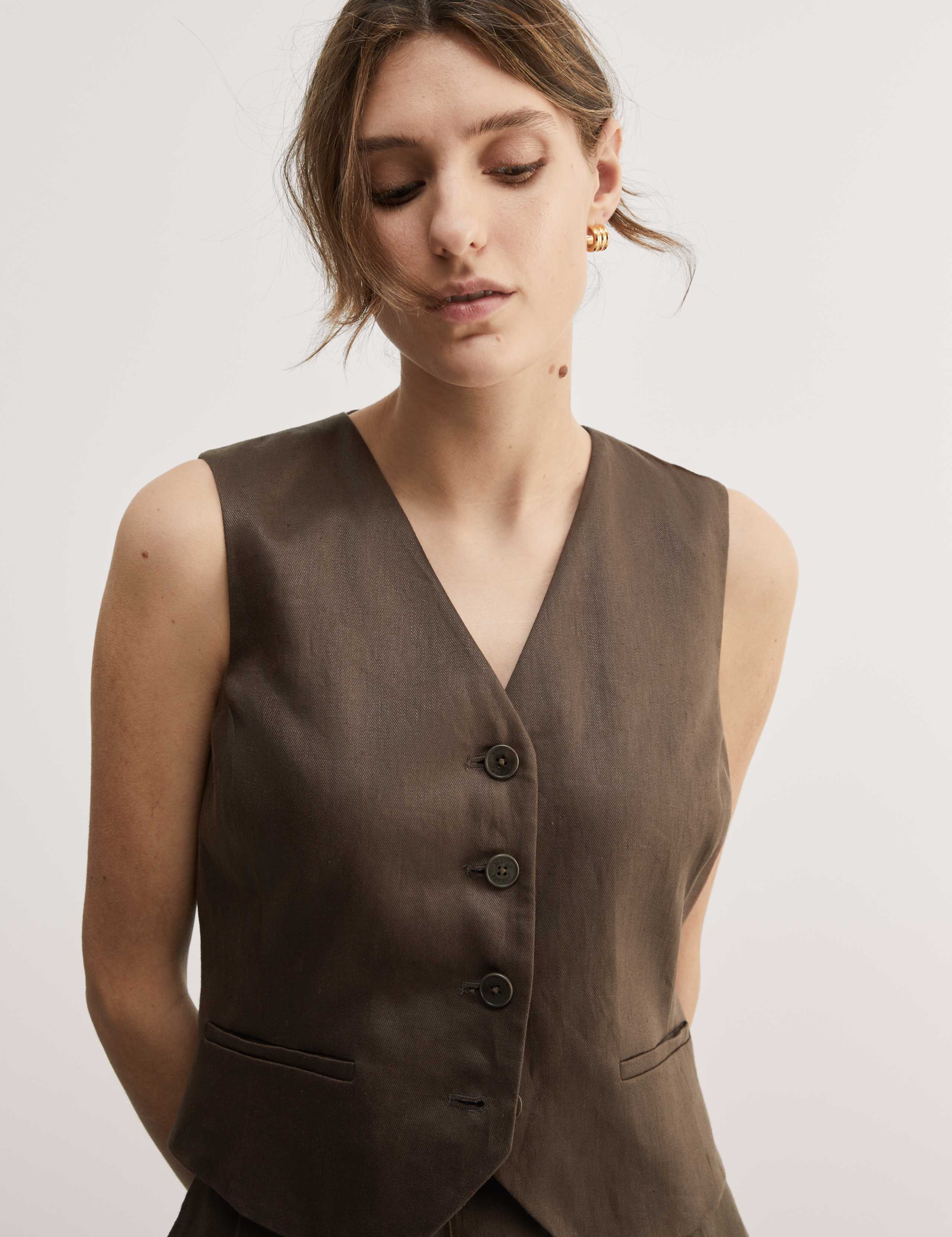 Pure Linen Single Breasted Waistcoat 1 of 6