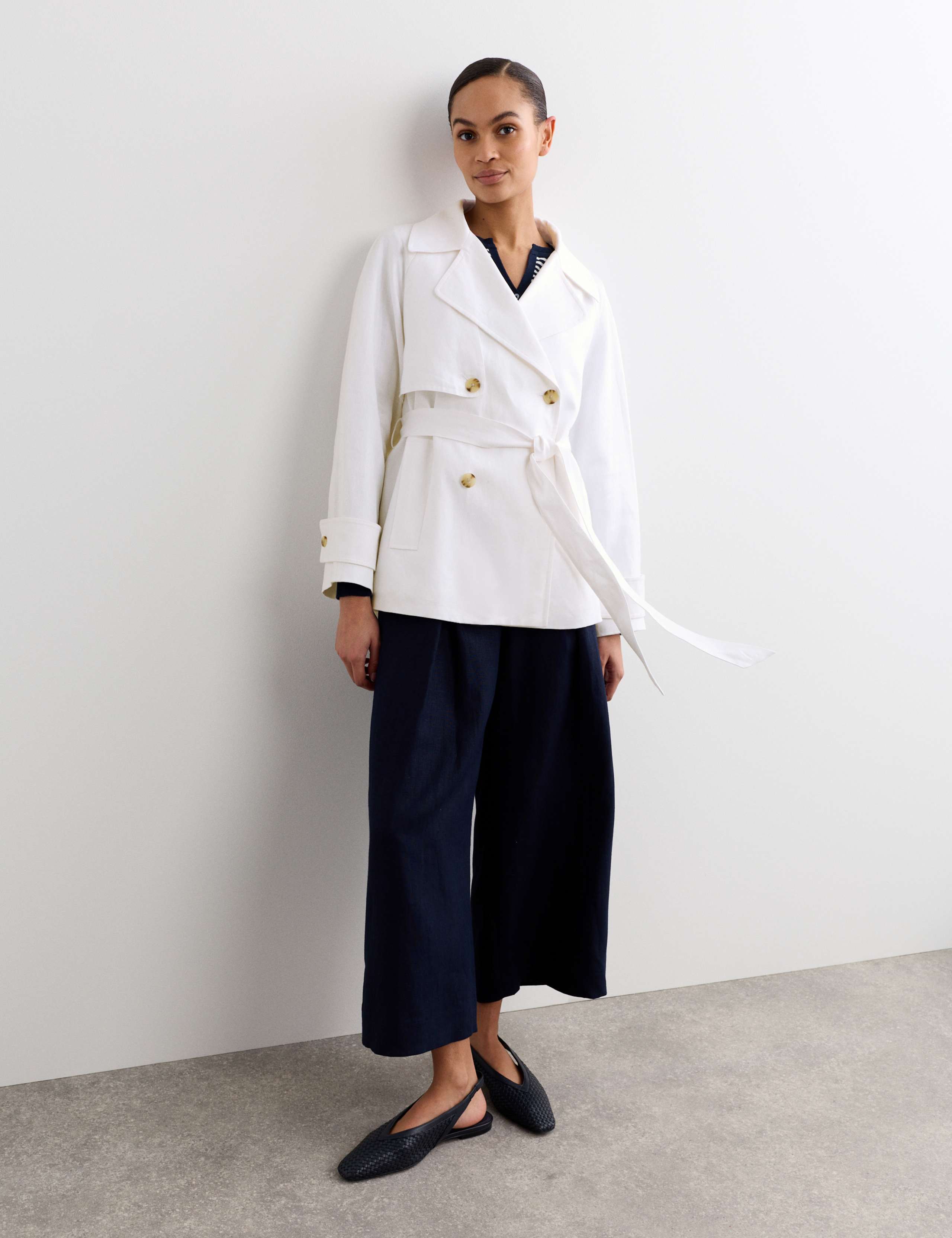 Pure Linen Short Trench Style Coat 1 of 7