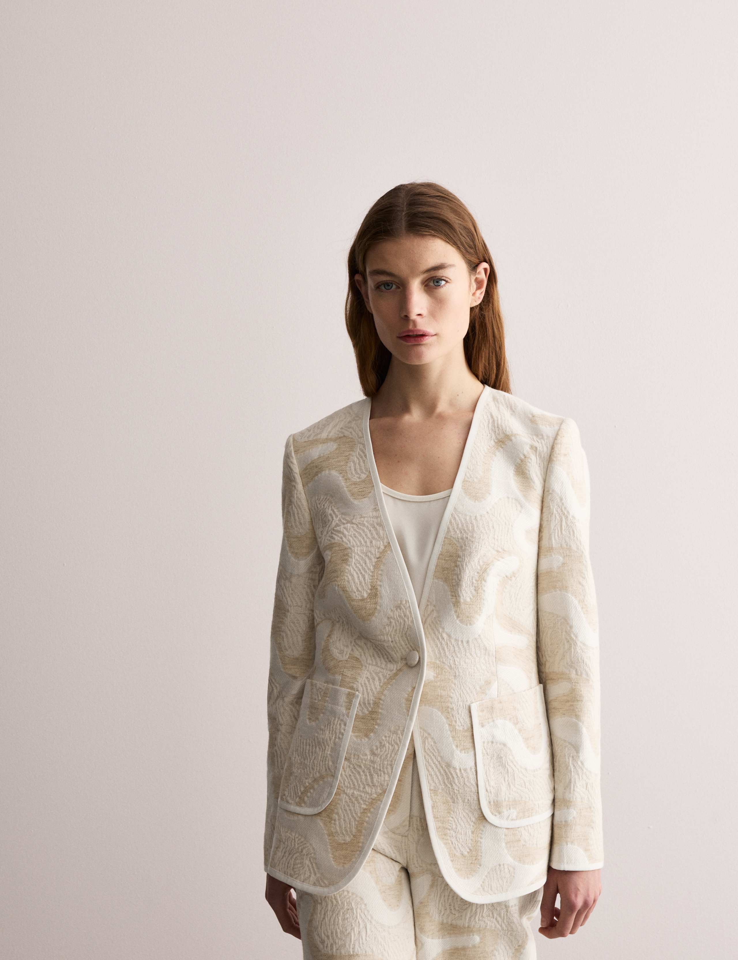 Cotton Rich Jacquard Collarless Jacket 5 of 12