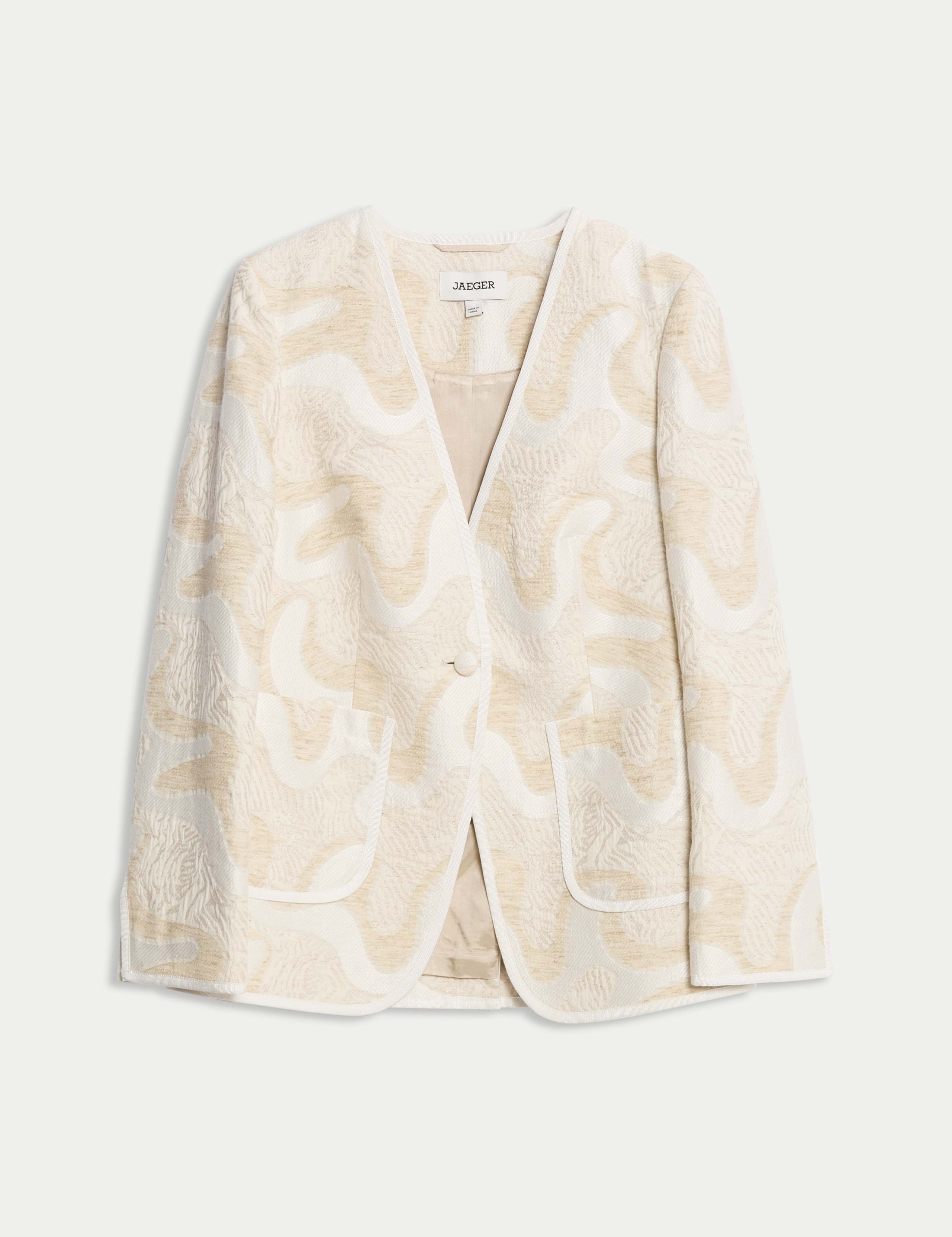 Cotton Rich Jacquard Collarless Jacket 2 of 12