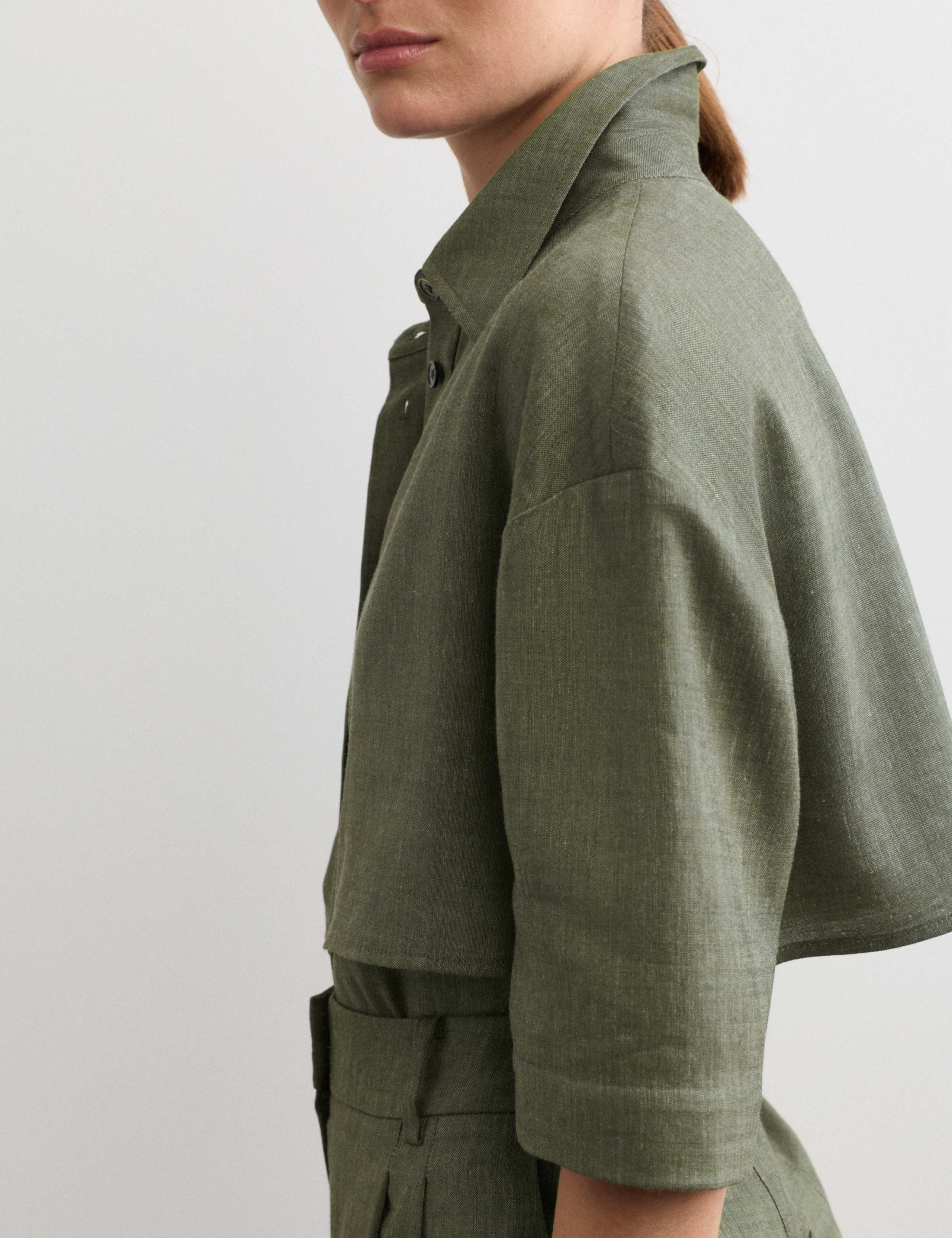 Linen Blend Relaxed Utility Shirt with Wool 4 of 7