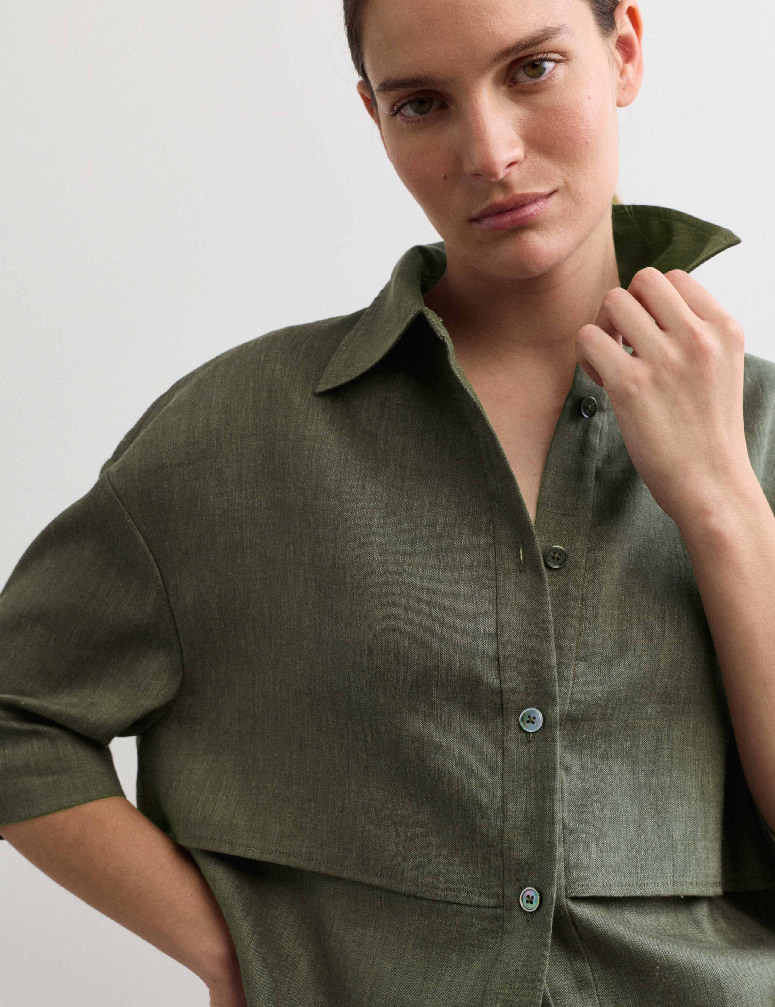 Linen Blend Relaxed Utility Shirt with Wool 5 of 7