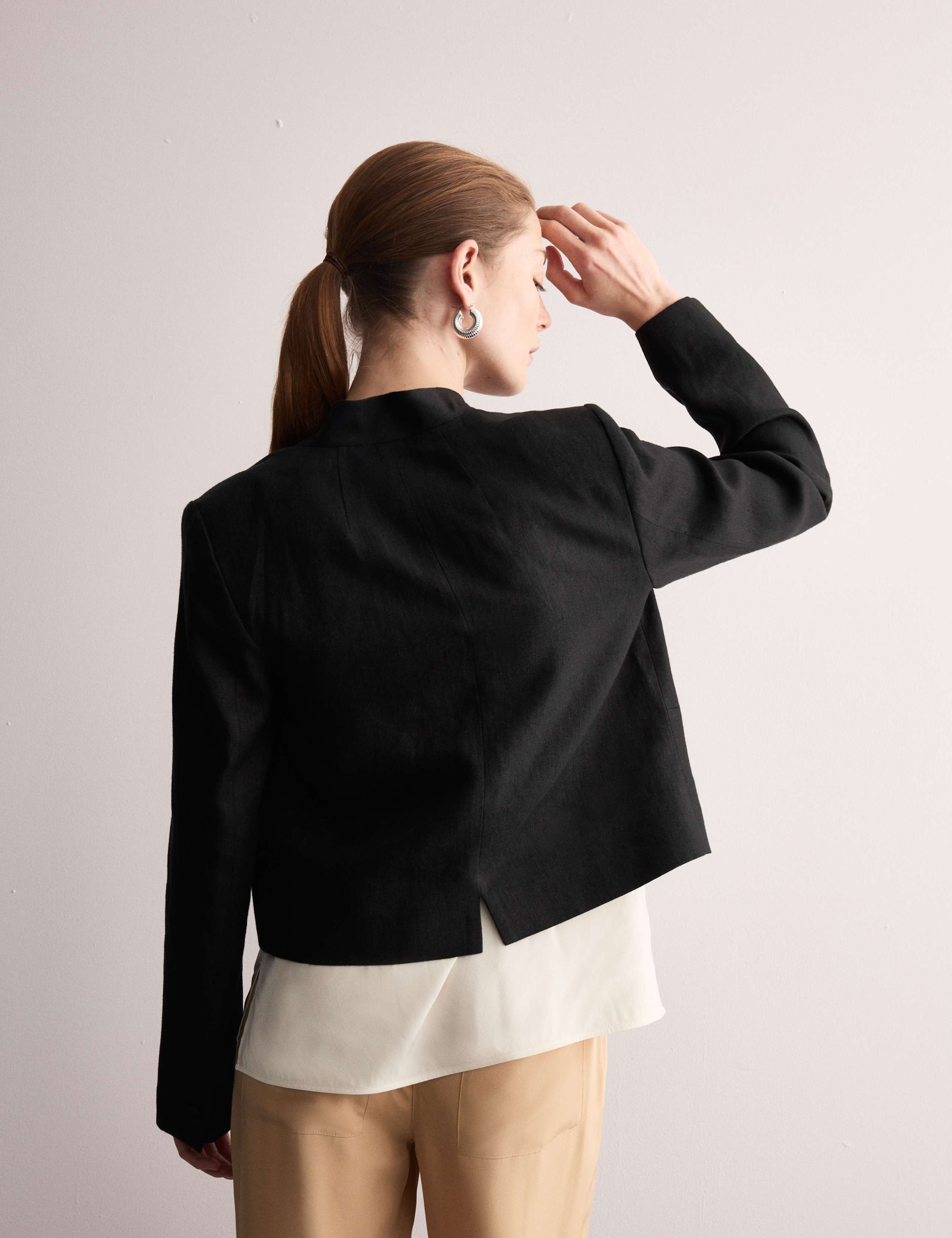 Pure Linen Collarless Cropped Jacket 5 of 9