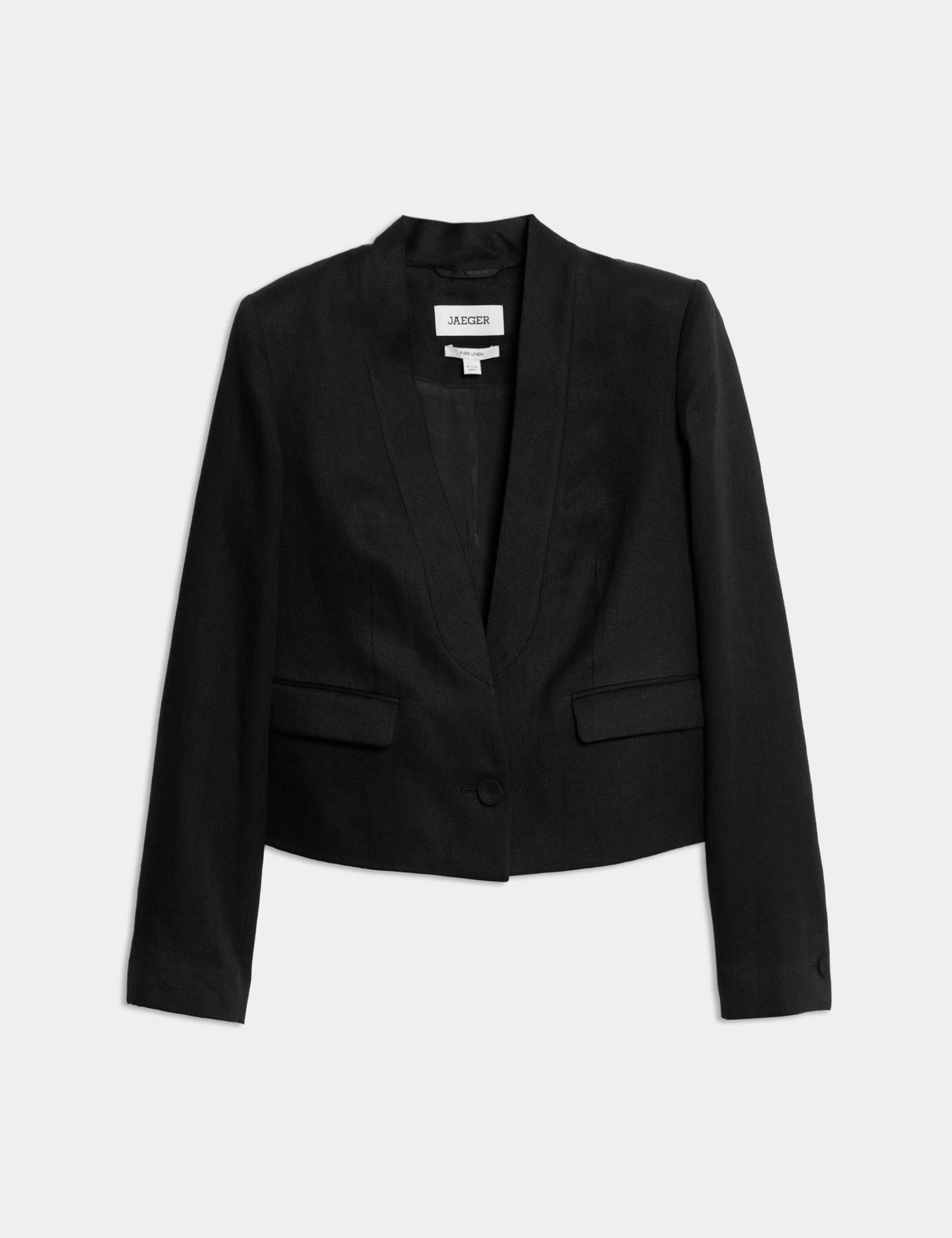Pure Linen Collarless Cropped Jacket 2 of 9
