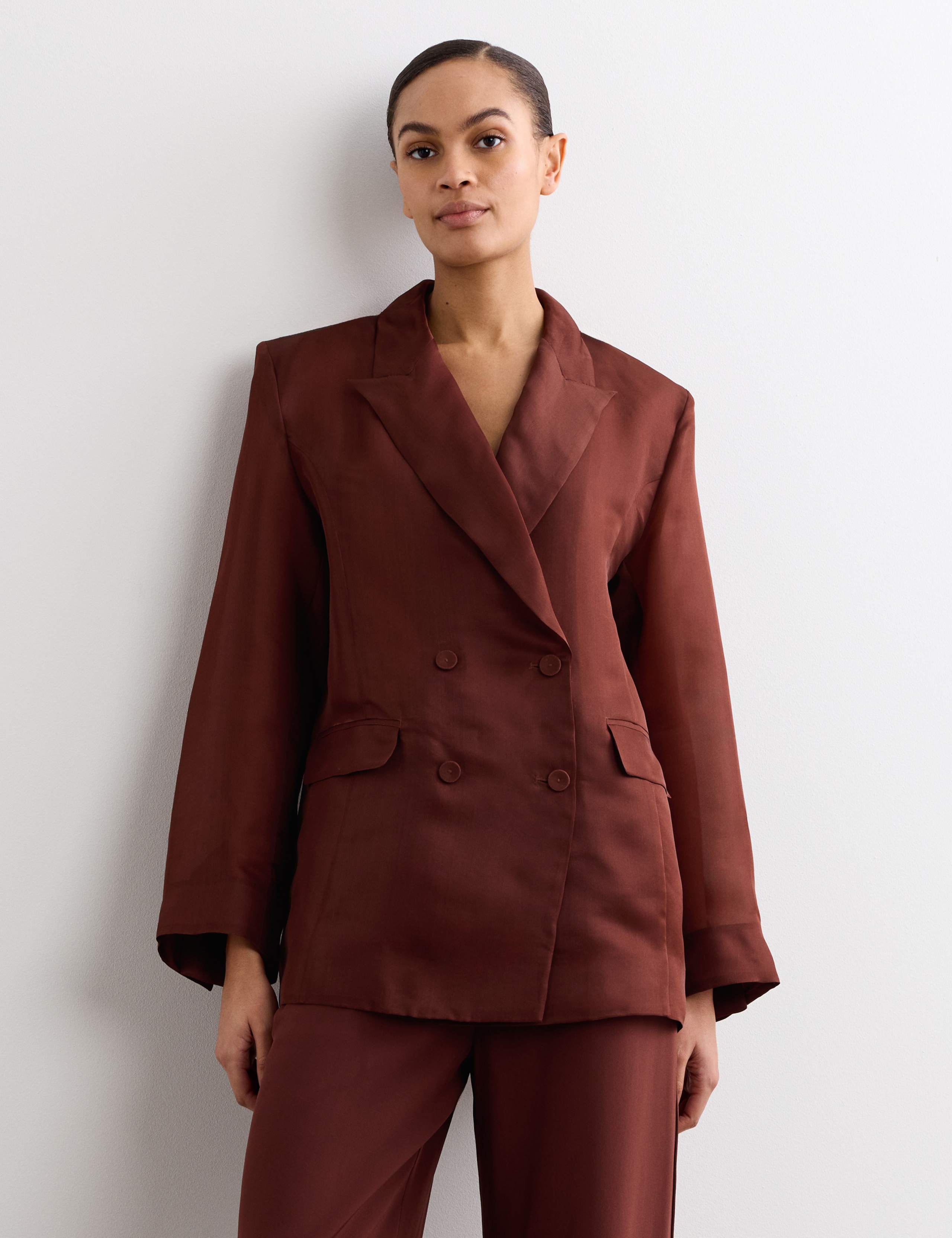 Pure Silk Organza Double Breasted Longline Blazer 3 of 8