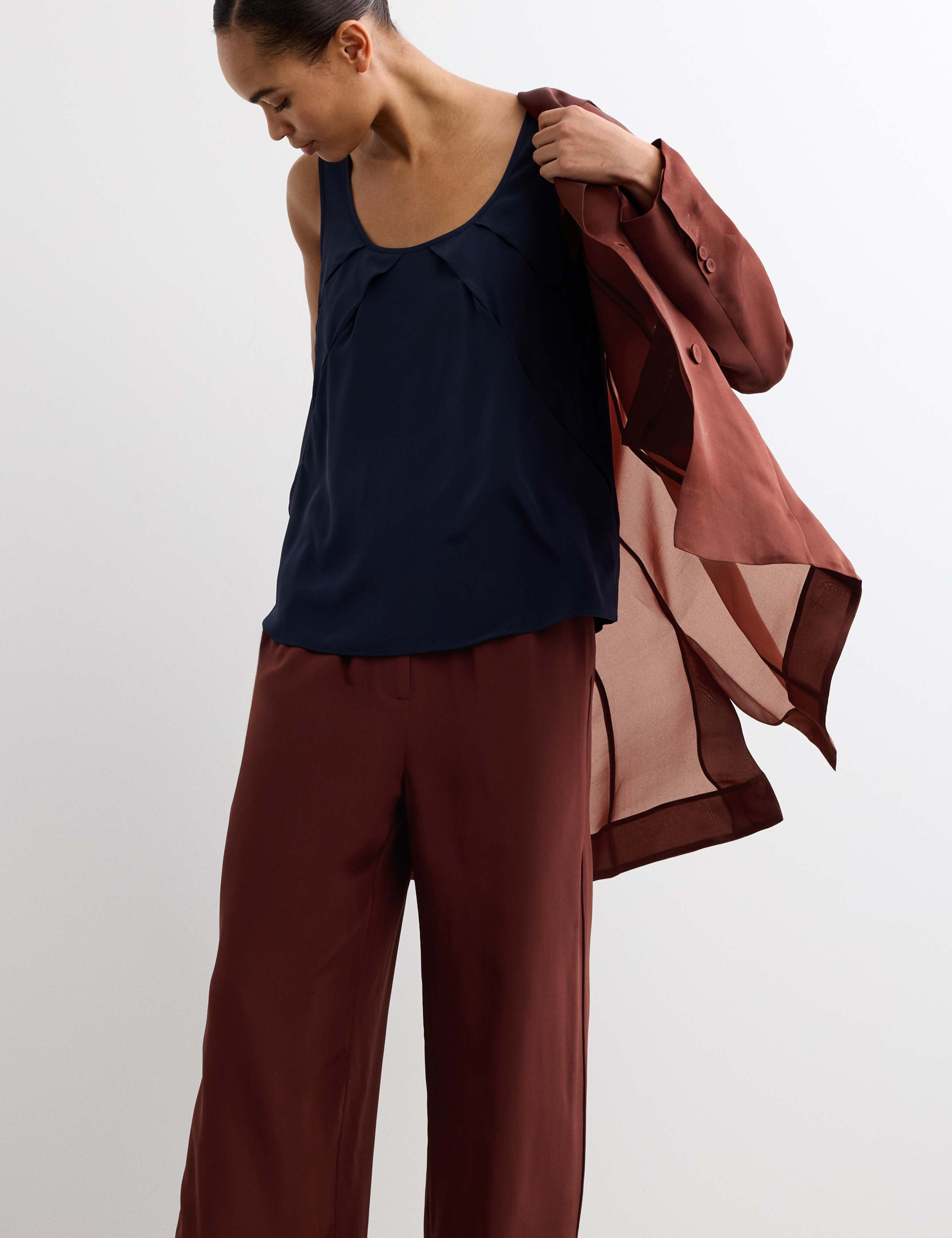 Pure Silk Organza Double Breasted Longline Blazer 4 of 8