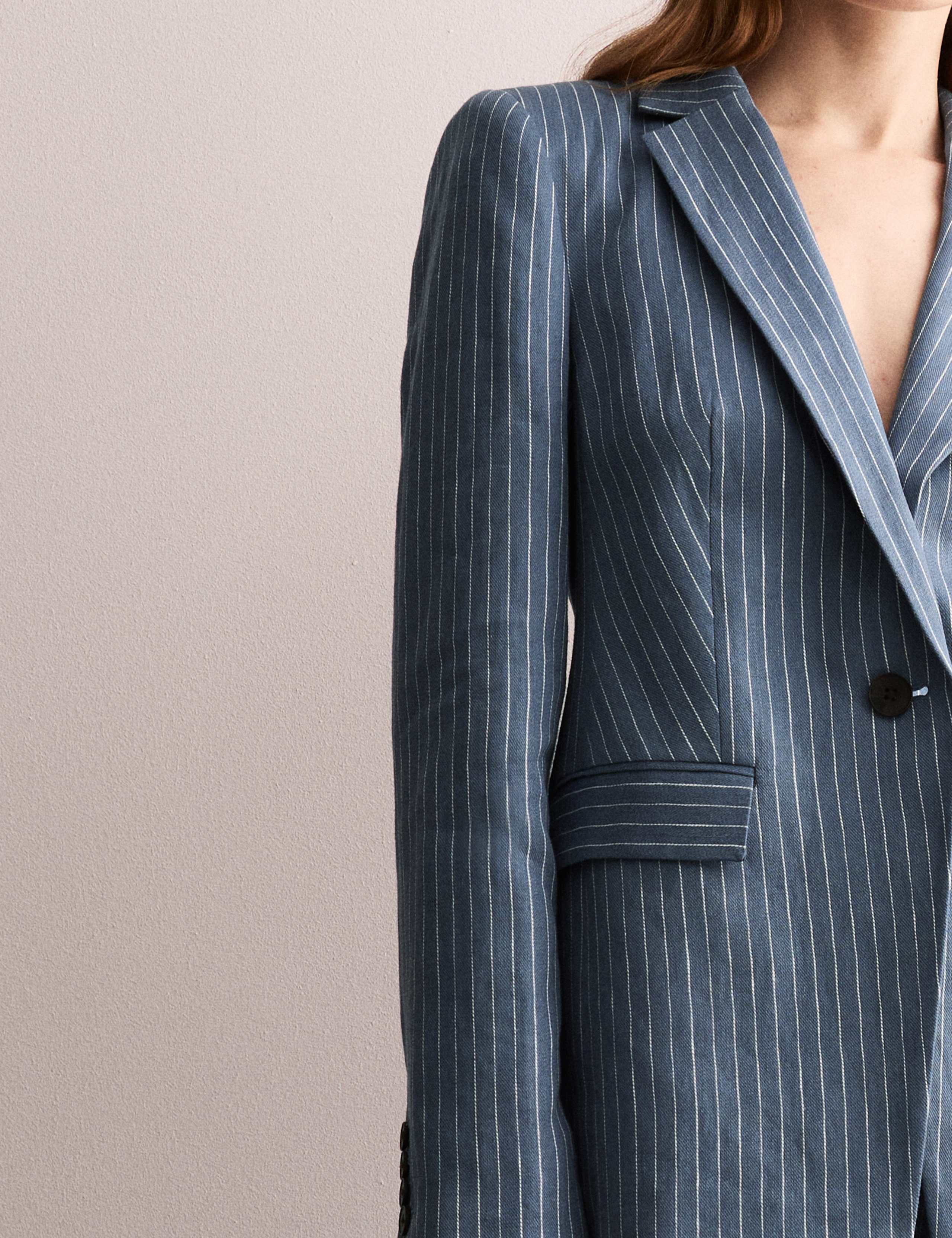 Pure Linen Straight Pinstripe Blazer 3 of 11