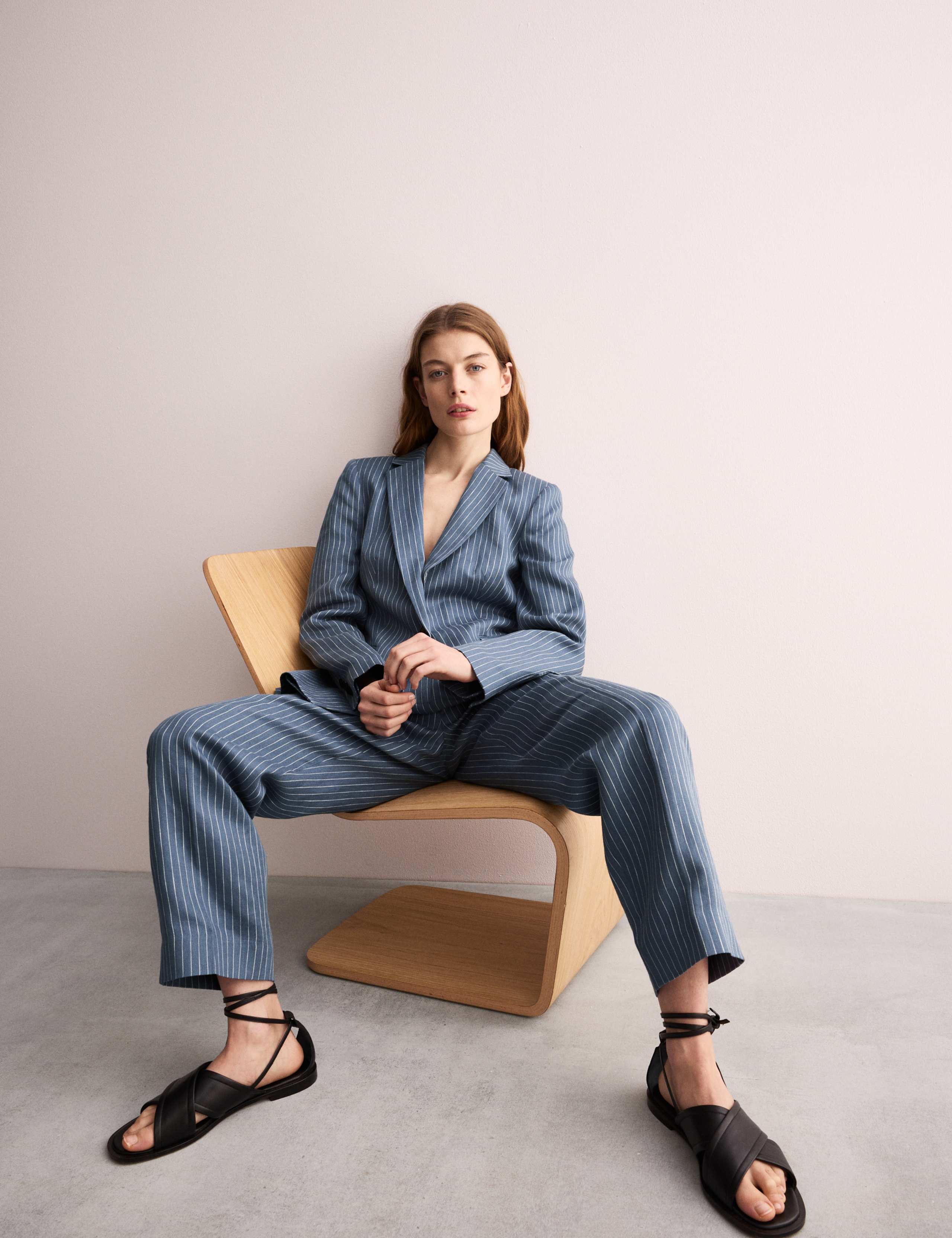 Pure Linen Straight Pinstripe Blazer 4 of 11