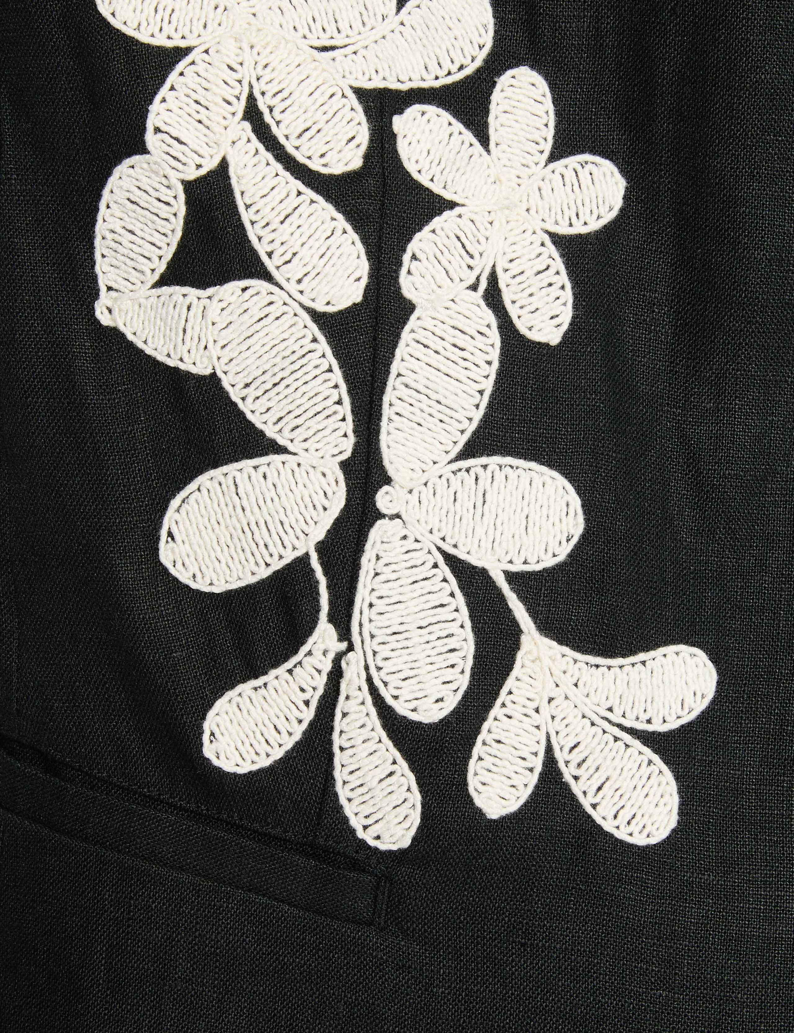 Pure Linen Floral Embroidered Waistcoat 7 of 7