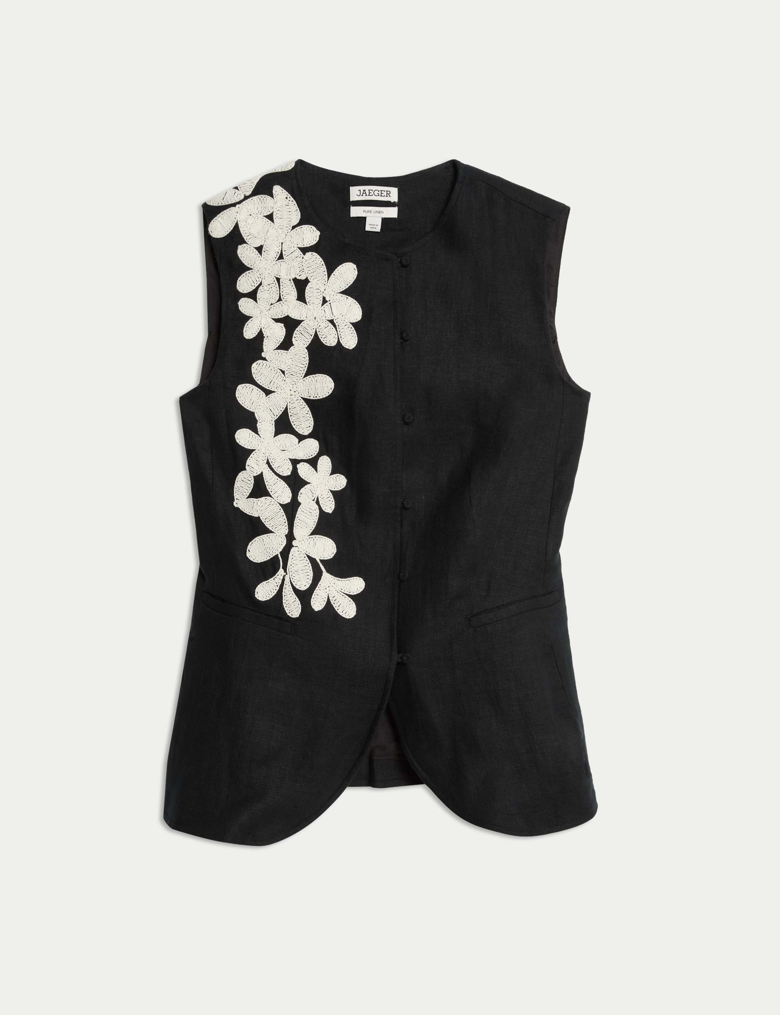 Pure Linen Floral Embroidered Waistcoat 2 of 7